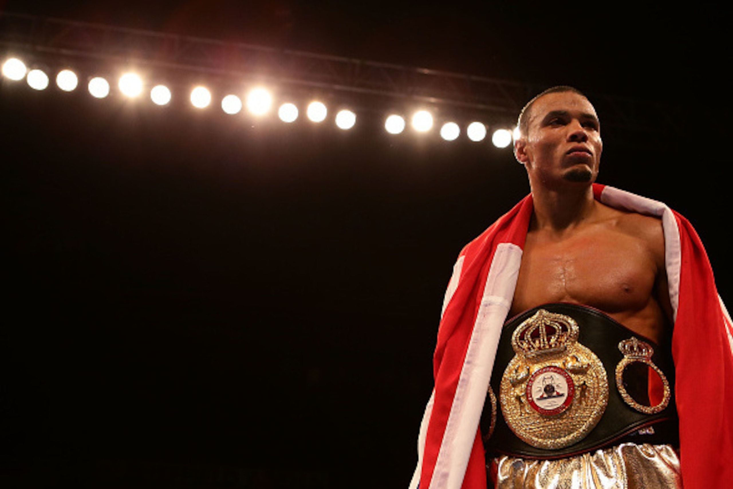 SHEFFIELD, ENGLAND - OCTOBER 24:  Christopher Eubank Jr of Brighton celebrates defeating Tony Jetter of USA to win the WBA World Interim Middleweight Championship at Motorpoint Arena on October 24, 2015 in Sheffield, England.  (Photo by Daniel Smith/Getty