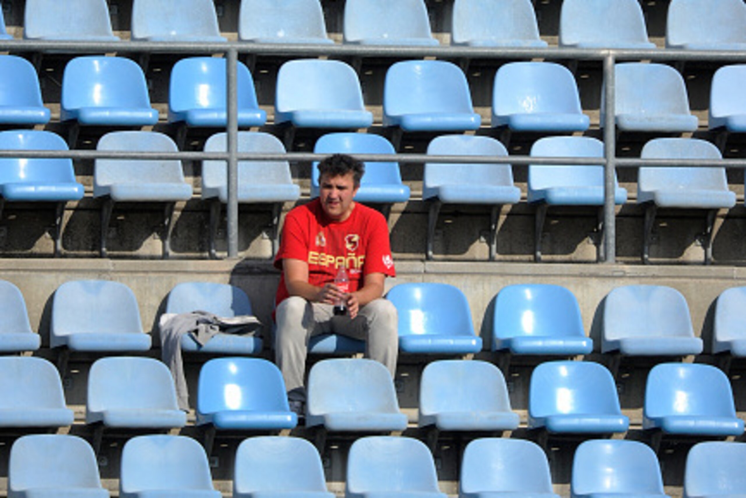 GETAFE, SPAIN - SEPTEMBER 27:  A fan looks on ahead of the La liga match between Getafe and Levante at estadio Coliseum Alfonso Perez on September 27, 2015 in Getafe, Spain.  (Photo by Denis Doyle/Getty Images)