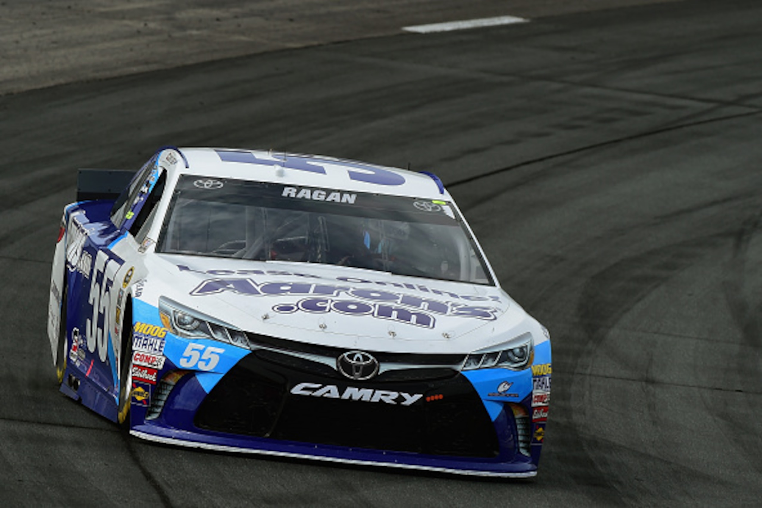 LOUDON, NH - SEPTEMBER 25:  David Ragan, driver of the #55 Aaron's Dream Machine Toyota, practices for the NASCAR Sprint Cup Series Sylvania 300 at New Hampshire Motor Speedway on September 25, 2015 in Loudon, New Hampshire.  (Photo by Jared C. Tilton/Get