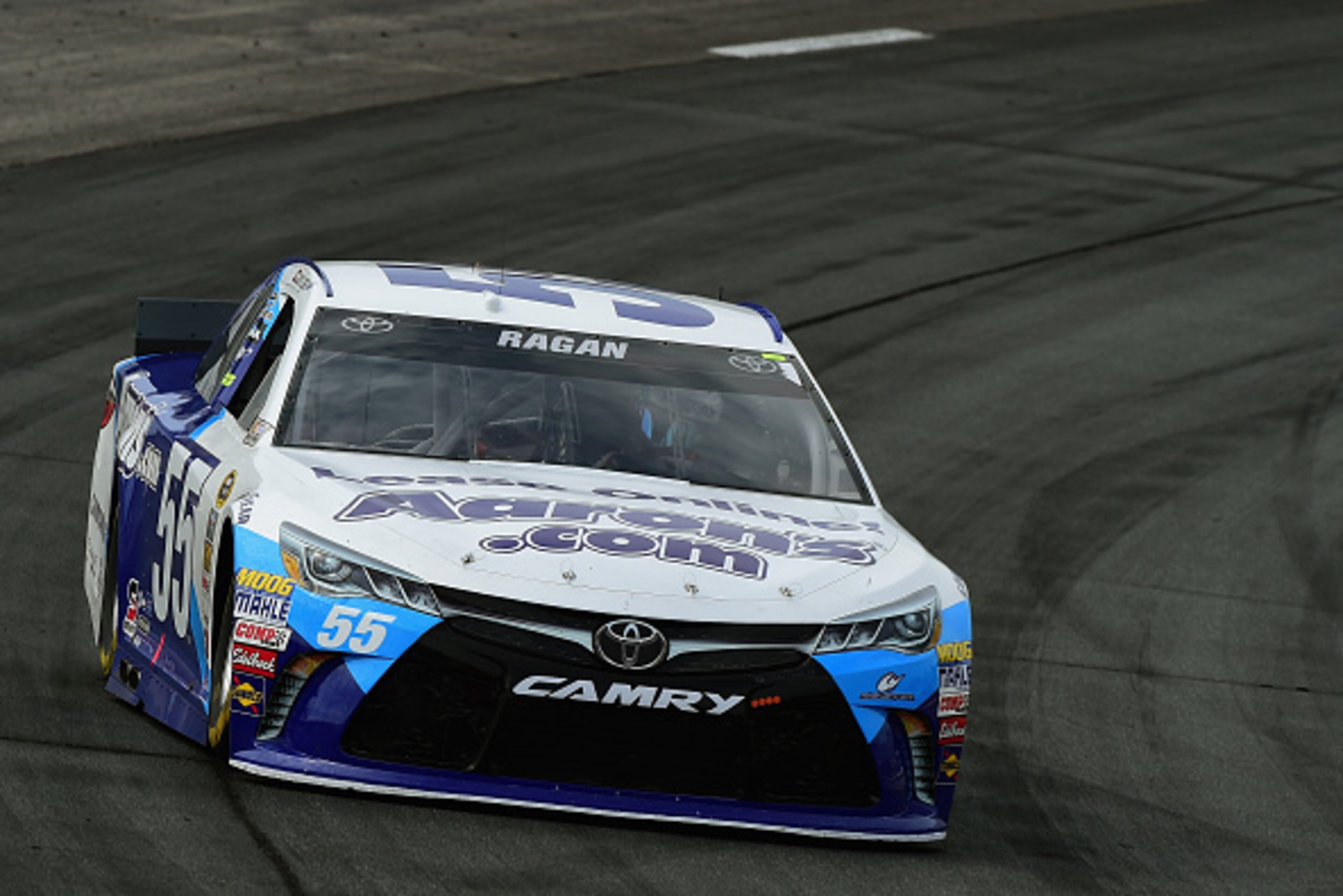 LOUDON, NH - SEPTEMBER 25:  David Ragan, driver of the #55 Aaron's Dream Machine Toyota, practices for the NASCAR Sprint Cup Series Sylvania 300 at New Hampshire Motor Speedway on September 25, 2015 in Loudon, New Hampshire.  (Photo by Jared C. Tilton/Get