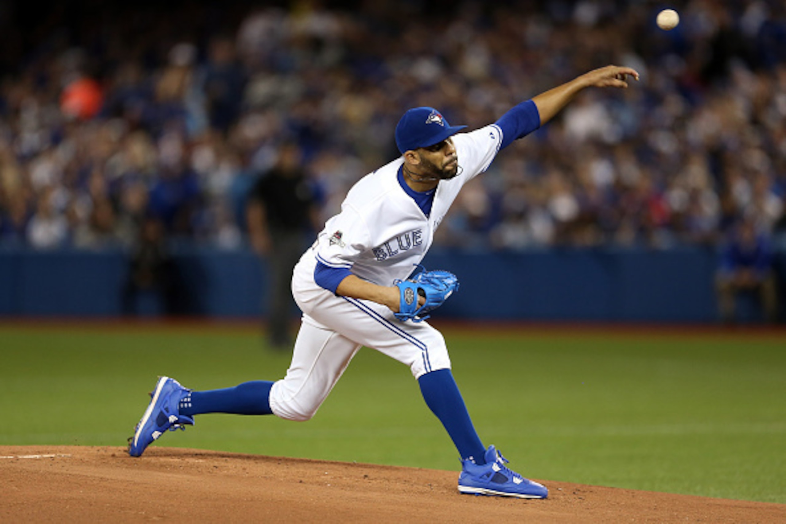 TORONTO, ON - OCTOBER 08:  David Price #14 of the Toronto Blue Jays throws a pitch in the first inning against the Texas Rangers during game one of the American League Division Series at Rogers Centre on October 8, 2015 in Toronto, Ontario, Canada.  (Phot