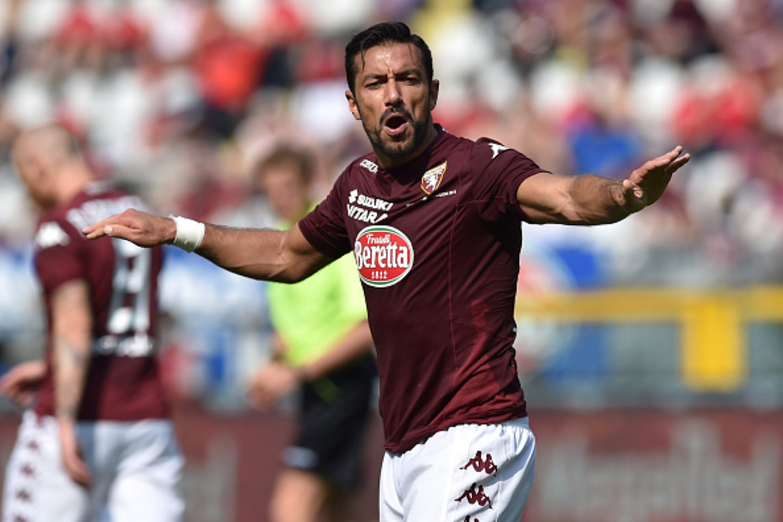 TURIN, ITALY - MAY 06:  Fabio Quagliarella of Torino FC reacts during the Serie A match between Torino FC and Empoli FC at Stadio Olimpico di Torino on May 6, 2015 in Turin, Italy.  (Photo by Valerio Pennicino/Getty Images)