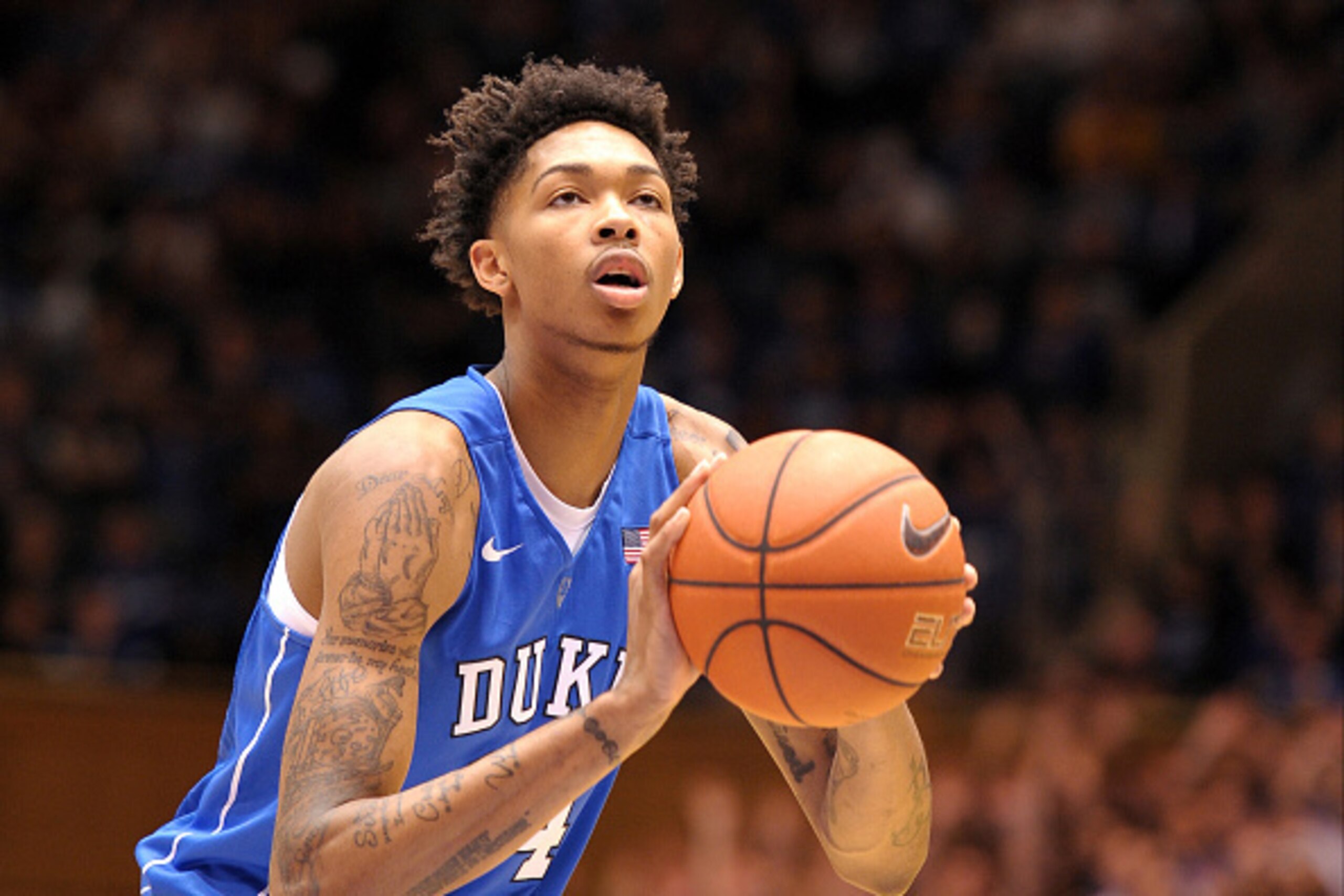 DURHAM, NC - OCTOBER 17: Brandon Ingram #14 of the Duke Blue Devils concentrates at the free throw line during Countdown to Craziness at Cameron Indoor Stadium on October 17, 2015 in Durham, North Carolina. (Photo by Lance King/Getty Images)