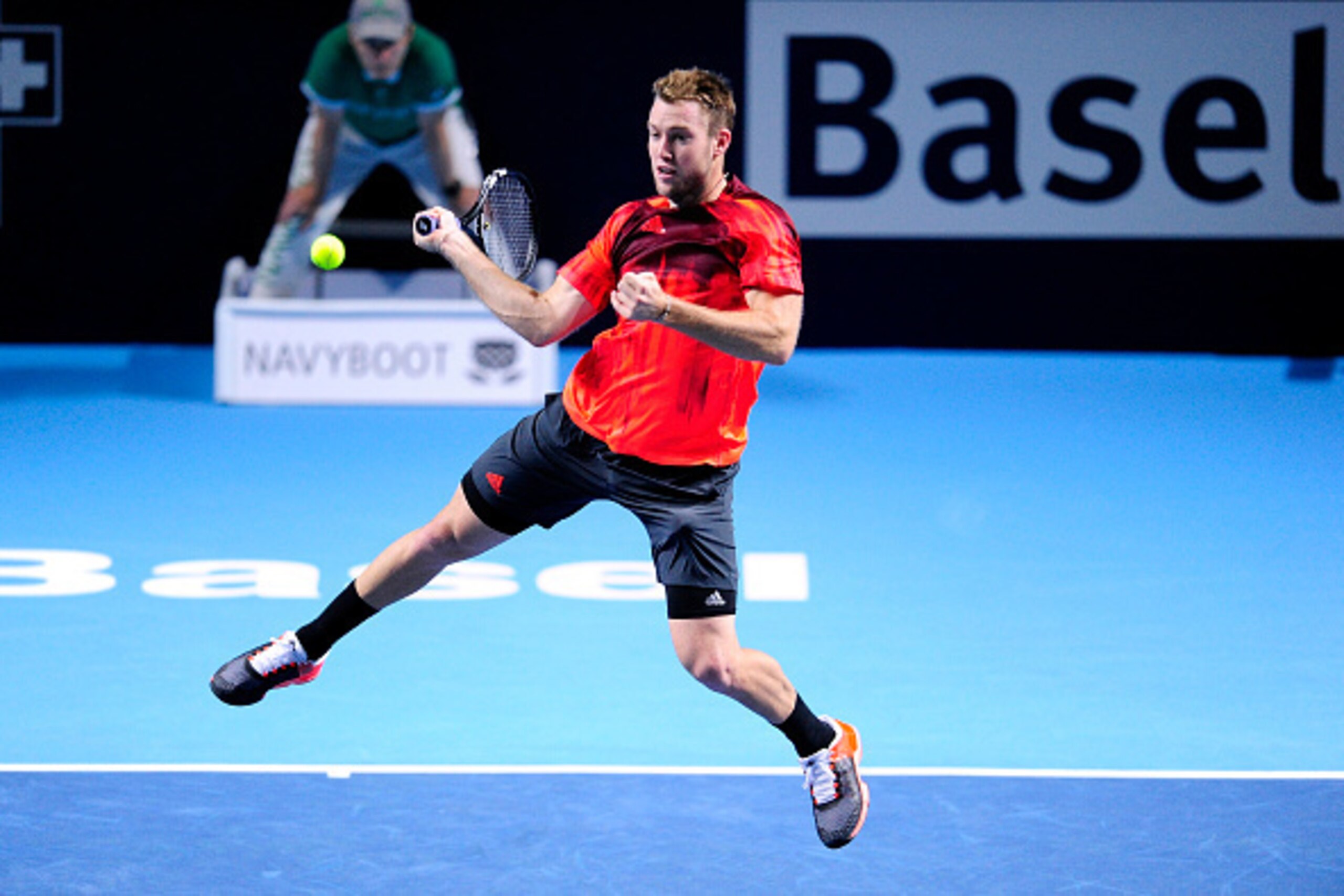 BASEL, SWITZERLAND - OCTOBER 29:  Jack Sock of US in action during the second day of the Swiss Indoors ATP 500 tennis tournament against John Isner of US at St Jakobshalle on October 29, 2015 in Basel, Switzerland.  (Photo by Harold Cunningham/Getty Image