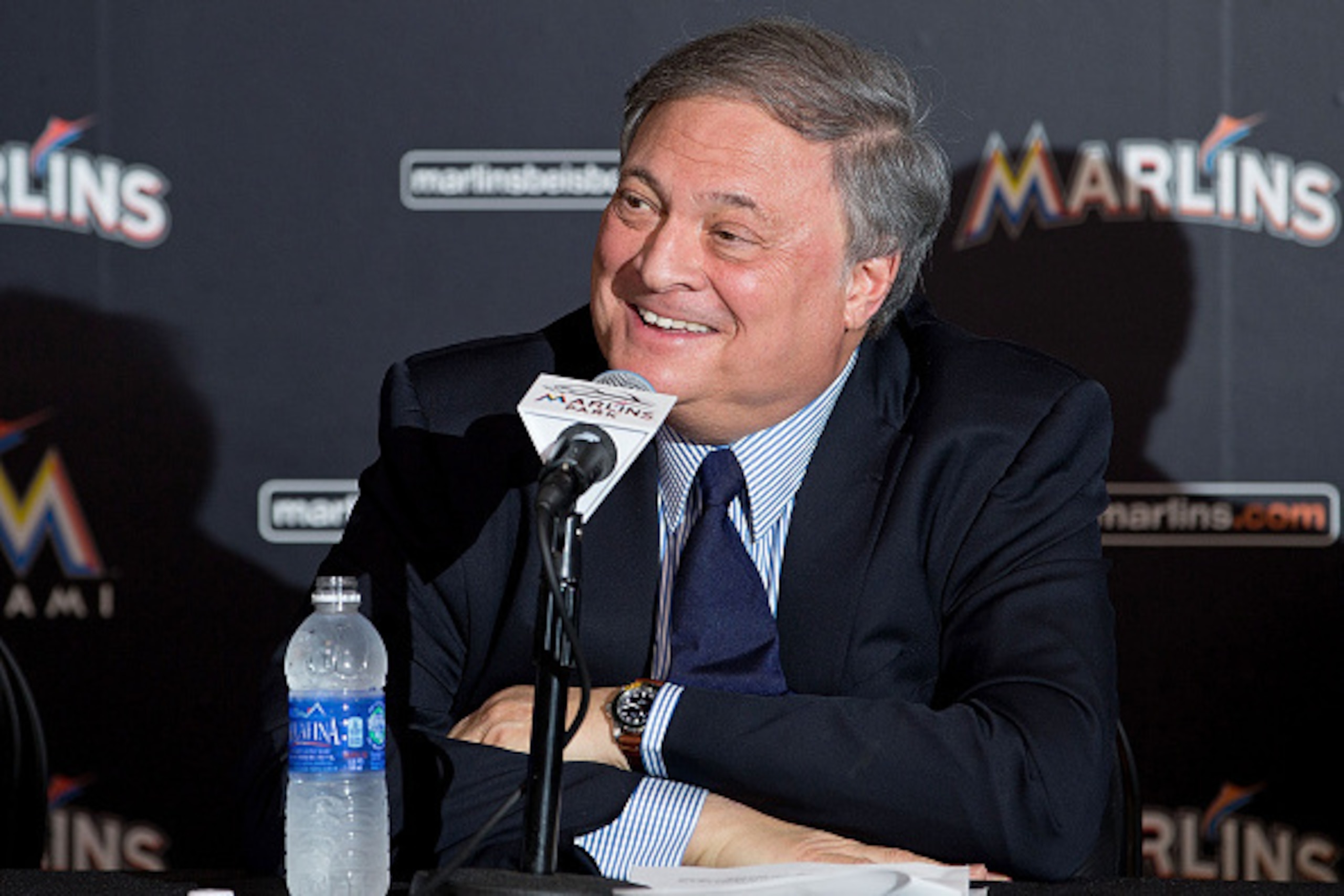 MIAMI, FL - NOVEMBER 19: Miami Marlins owner Jeffrey Loria speaks during a press conference at Marlins Park on November 19, 2014 in Miami, Florida. (Photo by Rob Foldy/Getty Images) MIAMI, FL - NOVEMBER 19: Miami Marlins owner Jeffrey Loria speaks during a press conference at Marlins Park on November 19, 2014 in Miami, Florida. (Photo by Rob Foldy/Getty Images)