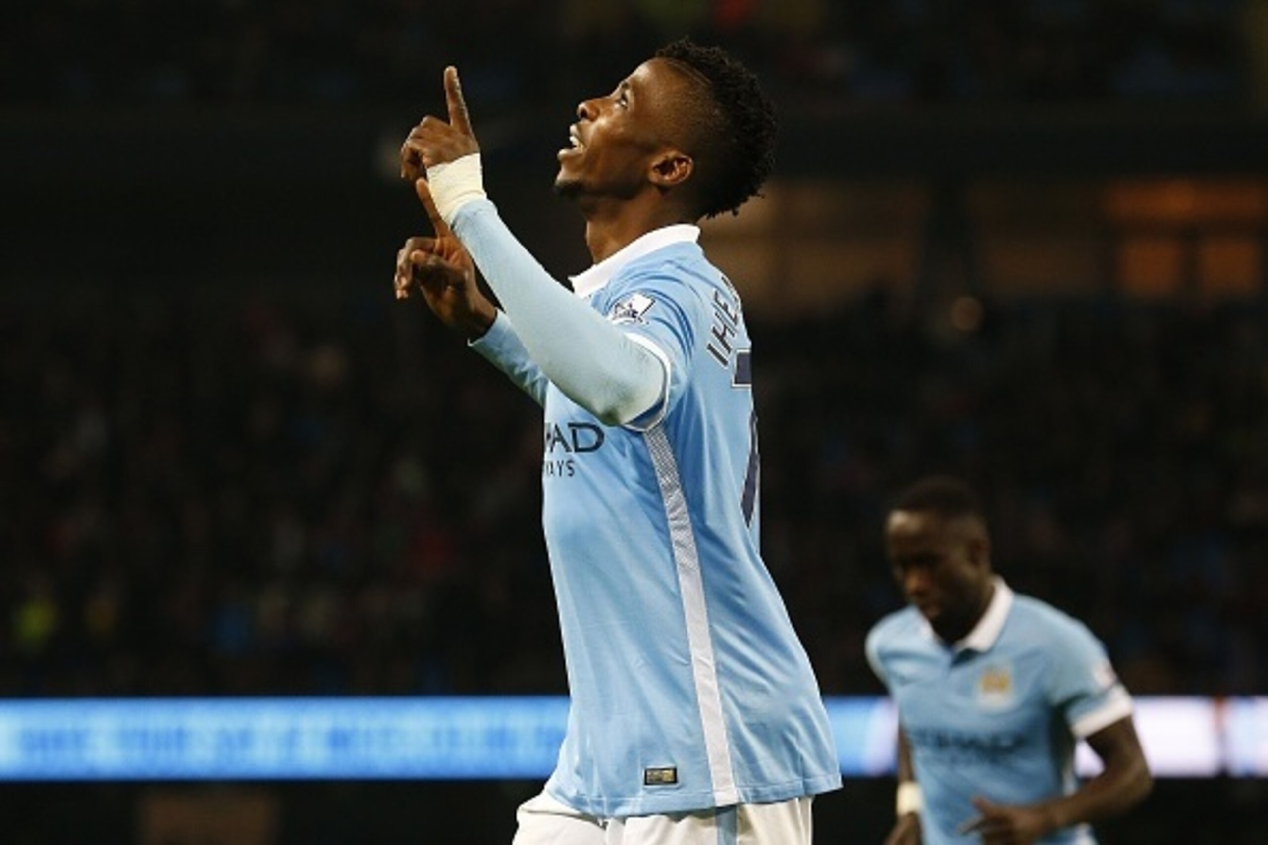 Manchester City's Nigerian striker Kelechi Iheanacho celebrates after scoring their third goal during the English League Cup fourth round football match between Manchester City and Crystal Palace at The Etihad Stadium in Manchester, north west England on Manchester City's Nigerian striker Kelechi Iheanacho celebrates after scoring their third goal during the English League Cup fourth round football match between Manchester City and Crystal Palace at The Etihad Stadium in Manchester, north west England on
