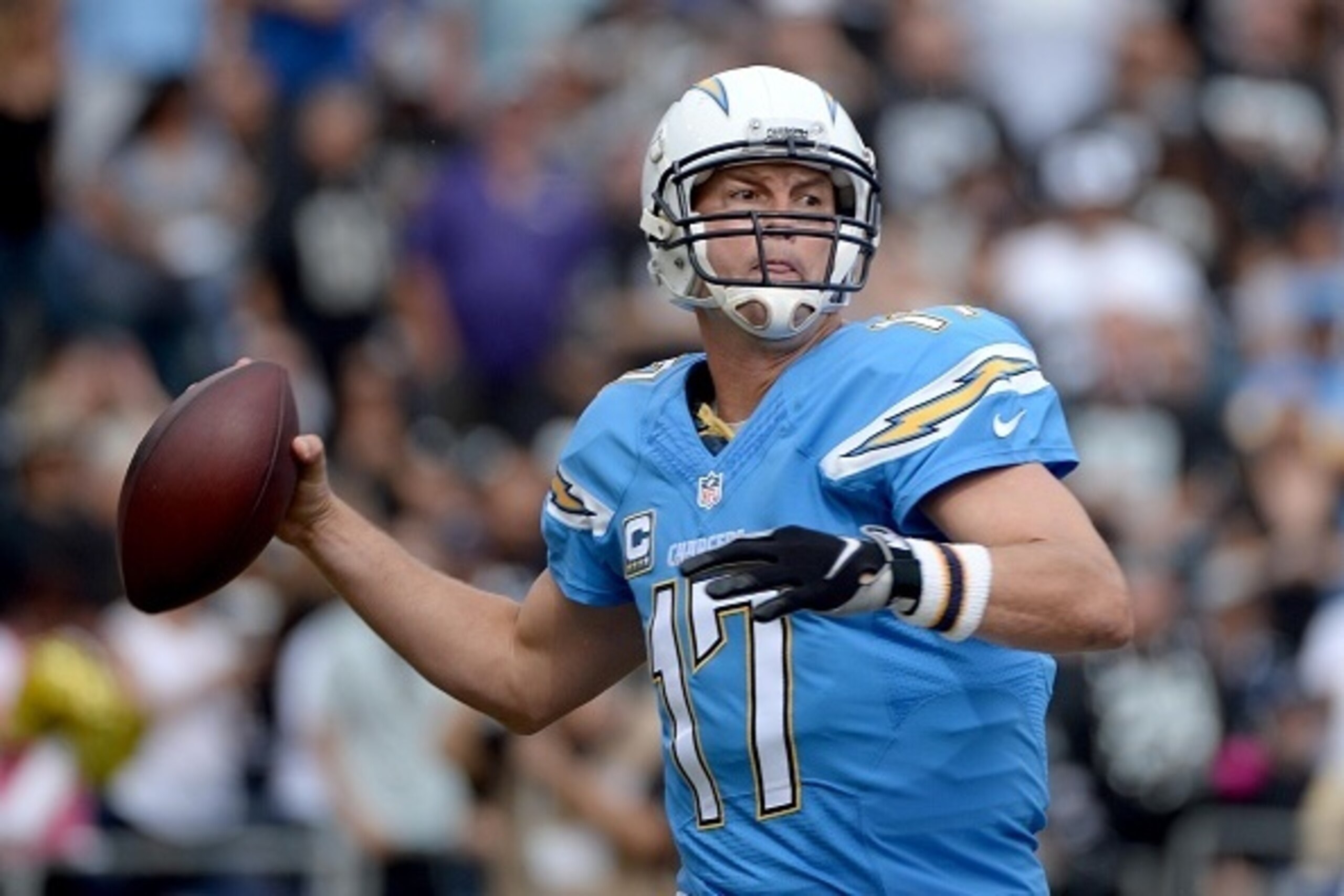 SAN DIEGO - OCTOBER 25: Quarterback Philip Rivers #17 of the San Diego Chargers throws against the Oakland Raiders during their NFL game at Qualcomm Stadium on October 25, 2015 in San Diego, California. (Photo by Donald Miralle/Getty Images) SAN DIEGO - OCTOBER 25: Quarterback Philip Rivers #17 of the San Diego Chargers throws against the Oakland Raiders during their NFL game at Qualcomm Stadium on October 25, 2015 in San Diego, California. (Photo by Donald Miralle/Getty Images)