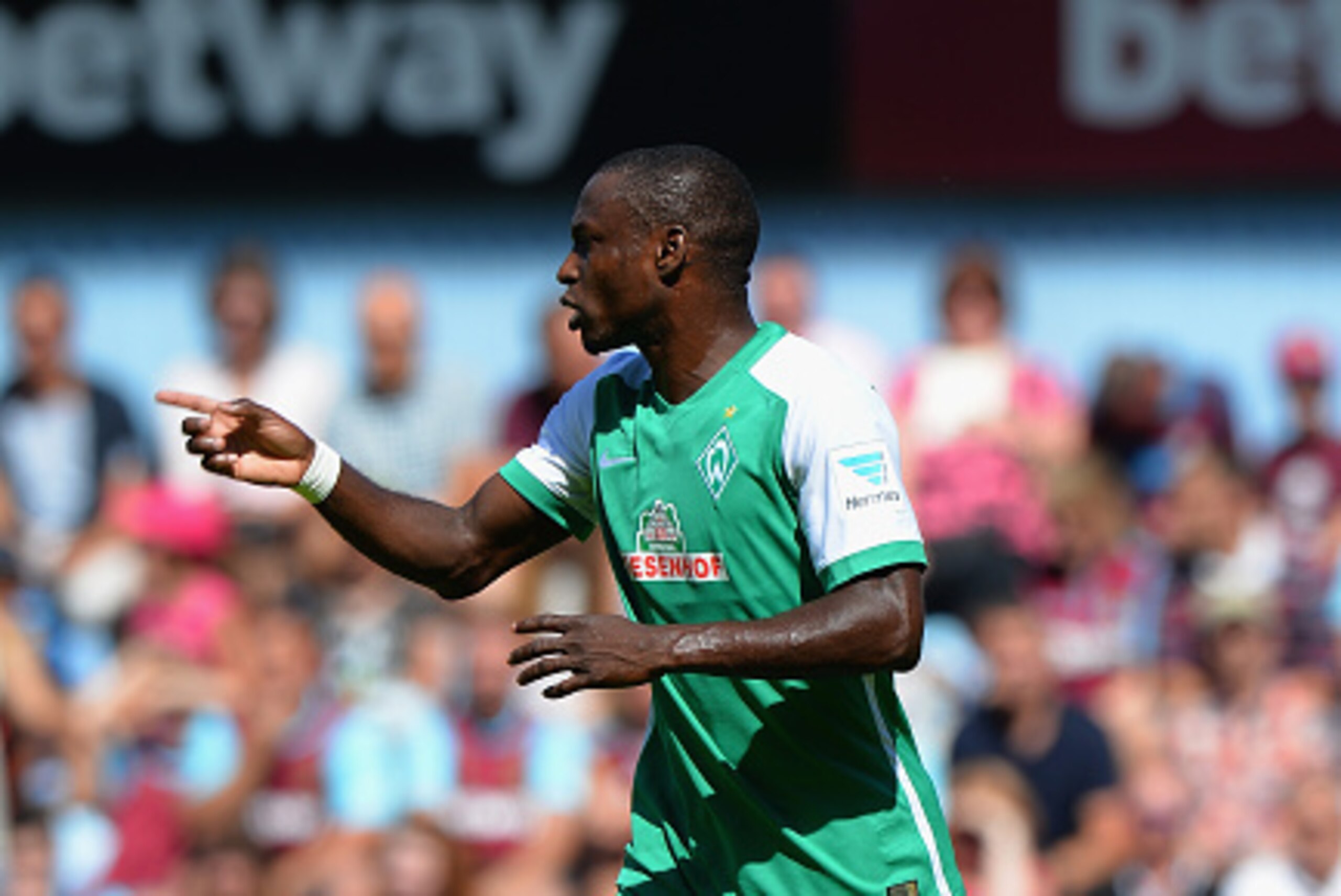 LONDON, ENGLAND - AUGUST 02:  Anthony Ujah of SV Werder Bremen during the Betway Cup match between West Ham Utd and SV Werder Bremen at Boleyn Ground on August 2, 2015 in London, England.  (Photo by Tony Marshall/Getty Images)