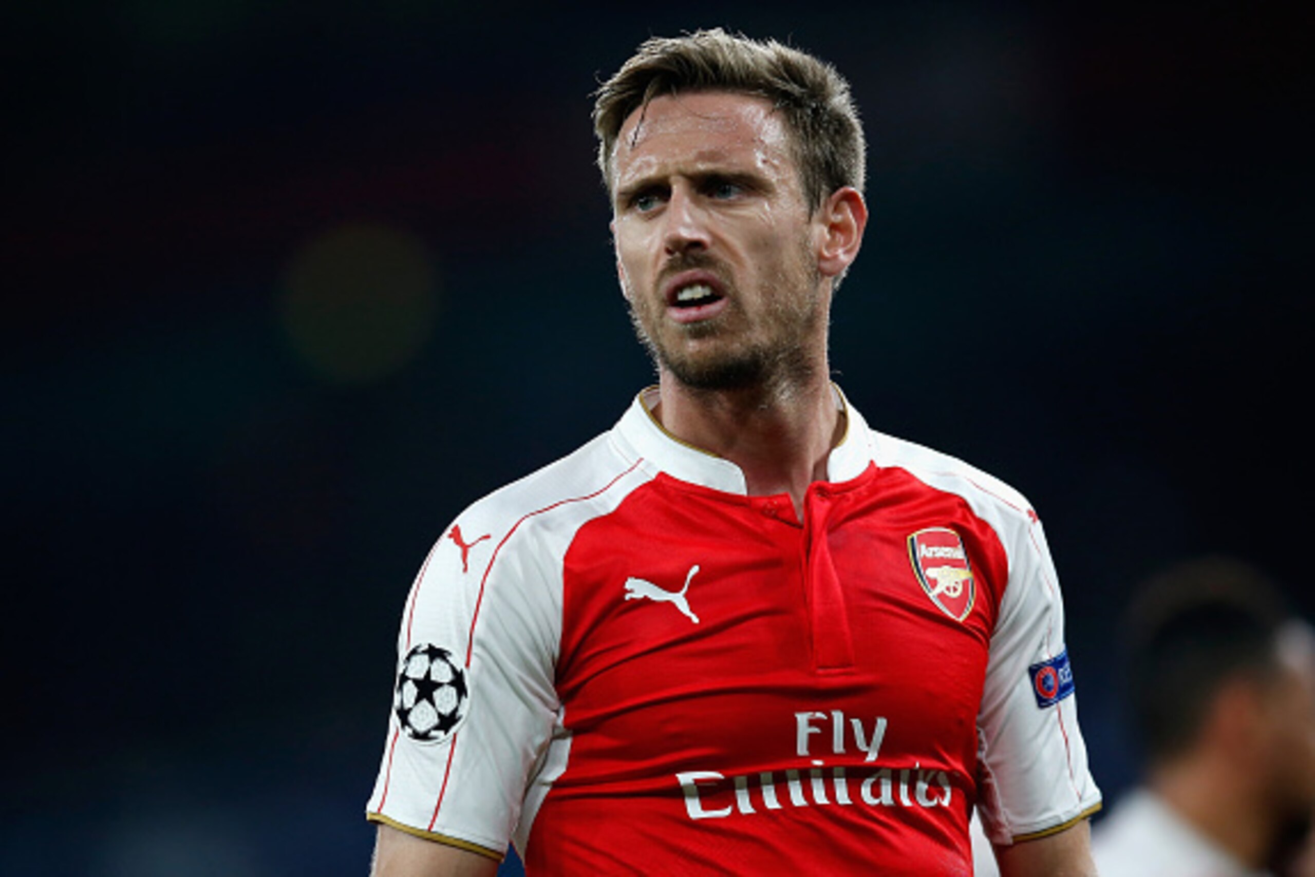 LONDON, ENGLAND - OCTOBER 20: Nacho Monreal of Arsenal reacts during the UEFA Champions League Group F match between Arsenal FC and FC Bayern Munchen at the Emirates Stadium on October 20, 2015 in London, United Kingdom. (Photo by Boris Streubel/Getty I LONDON, ENGLAND - OCTOBER 20: Nacho Monreal of Arsenal reacts during the UEFA Champions League Group F match between Arsenal FC and FC Bayern Munchen at the Emirates Stadium on October 20, 2015 in London, United Kingdom. (Photo by Boris Streubel/Getty I