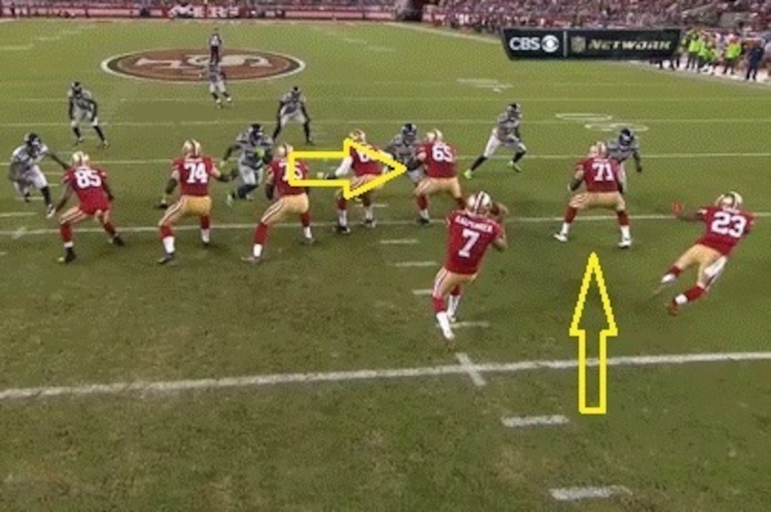 The 49ers pocket will quickly collapse, and the right side of the offensive line will be the primary culprit again.