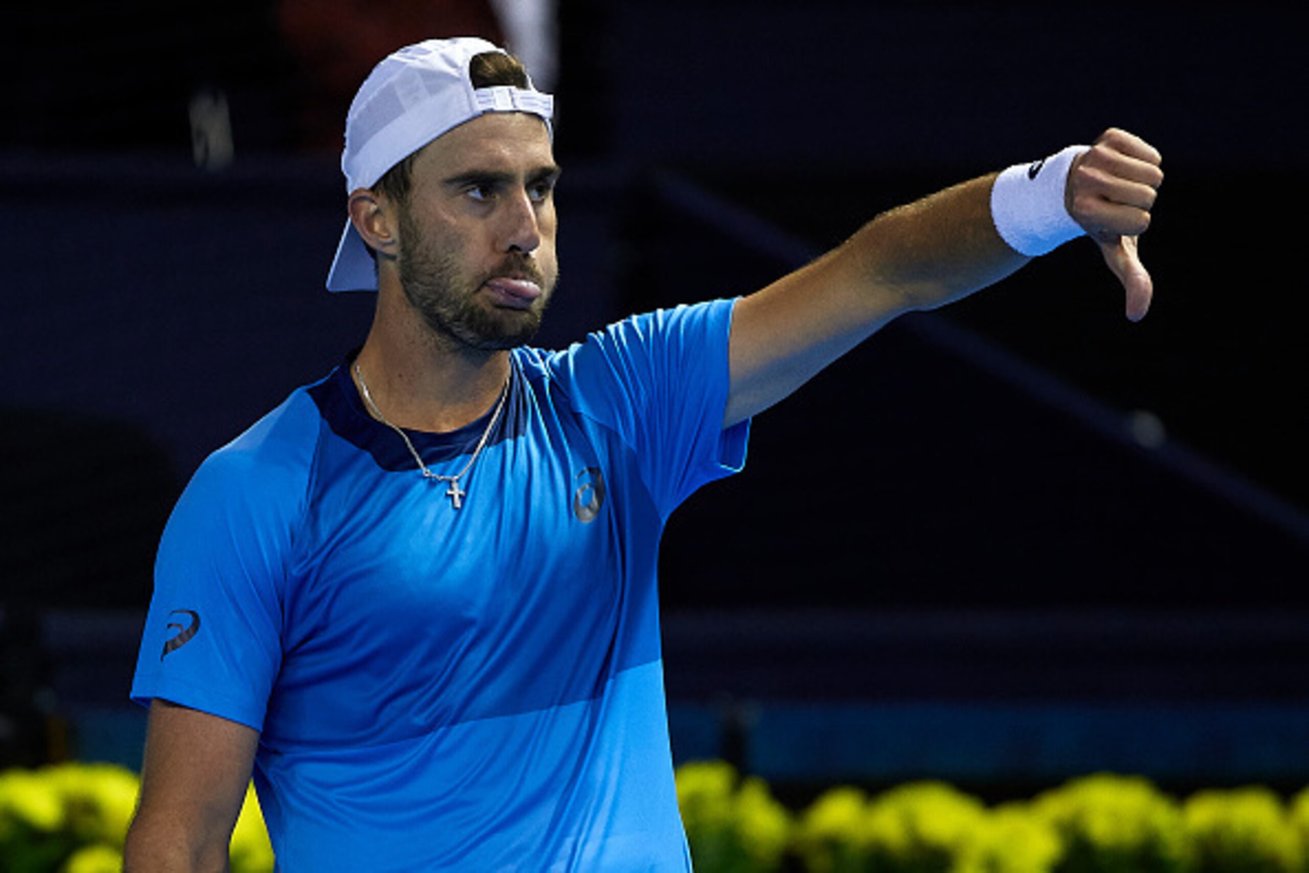 VALENCIA, SPAIN - OCTOBER 30:  Steve Johnson of the United States reacts against Guillermo Garcia-Lopez of Spain  during day five of the ATP World Tour Valencia Open tennis tournament at the Ciudad de las Artes y las Ciencias on October 30, 2015 in Valenc