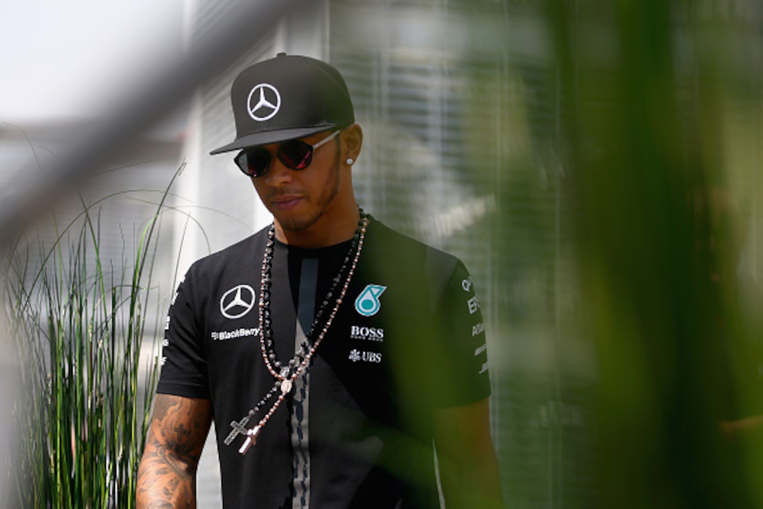 MEXICO CITY, MEXICO - OCTOBER 29:  Lewis Hamilton of Great Britain and Mercedes GP walks in the paddock during previews to the Formula One Grand Prix of Mexico at Autodromo Hermanos Rodriguez on October 29, 2015 in Mexico City, Mexico.  (Photo by Clive Ma