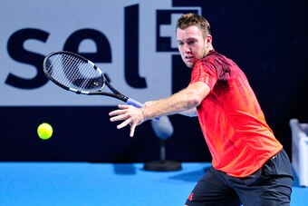 BASEL, SWITZERLAND - OCTOBER 30:  Jack Sock of USA in action during the fifth day of the Swiss Indoors ATP 500 tennis tournament against Donald Young of US at St Jakobshalle on October 30, 2015 in Basel, Switzerland.  (Photo by Harold Cunningham/Getty Ima