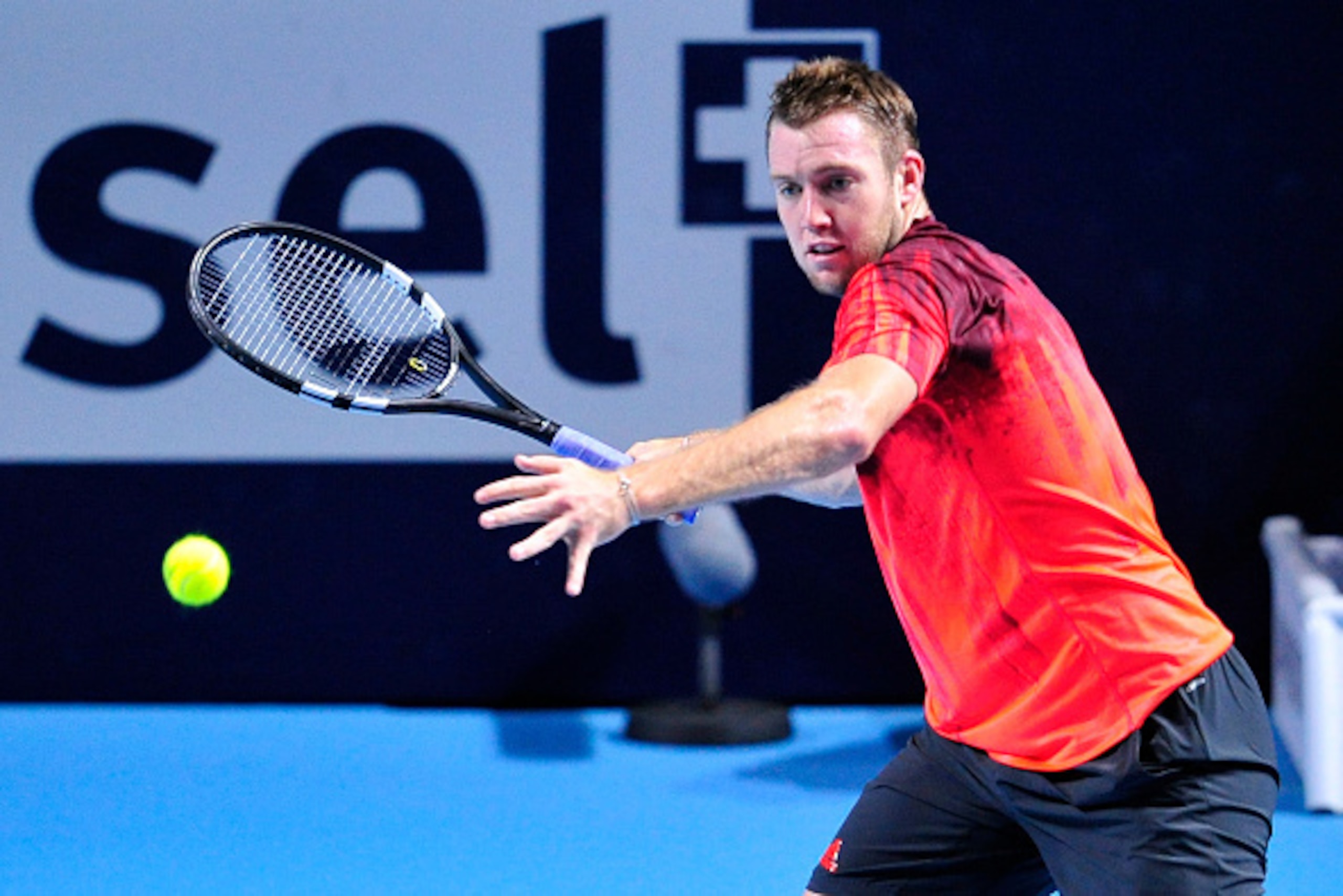 BASEL, SWITZERLAND - OCTOBER 30:  Jack Sock of USA in action during the fifth day of the Swiss Indoors ATP 500 tennis tournament against Donald Young of US at St Jakobshalle on October 30, 2015 in Basel, Switzerland.  (Photo by Harold Cunningham/Getty Ima