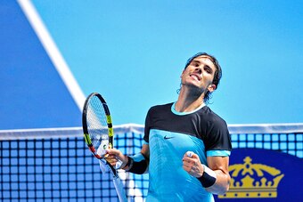 BASEL, SWITZERLAND - OCTOBER 30:  Rafael Nadal of Spain celebrates his victory following the fifth day of the Swiss Indoors ATP 500 tennis tournament against Marin Cilic of Croatia at St Jakobshalle on October 30, 2015 in Basel, Switzerland.  (Photo by Ha