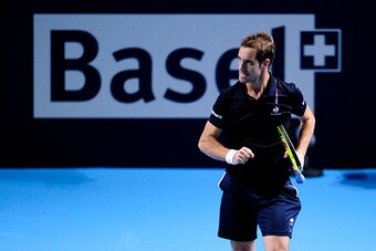 BASEL, SWITZERLAND - OCTOBER 30:  Richard Gasquet of France celebrates a point during the fifth day of the Swiss Indoors ATP 500 tennis tournament against Ivo Karlovic of Croatia at St Jakobshalle on October 30, 2015 in Basel, Switzerland.  (Photo by Haro