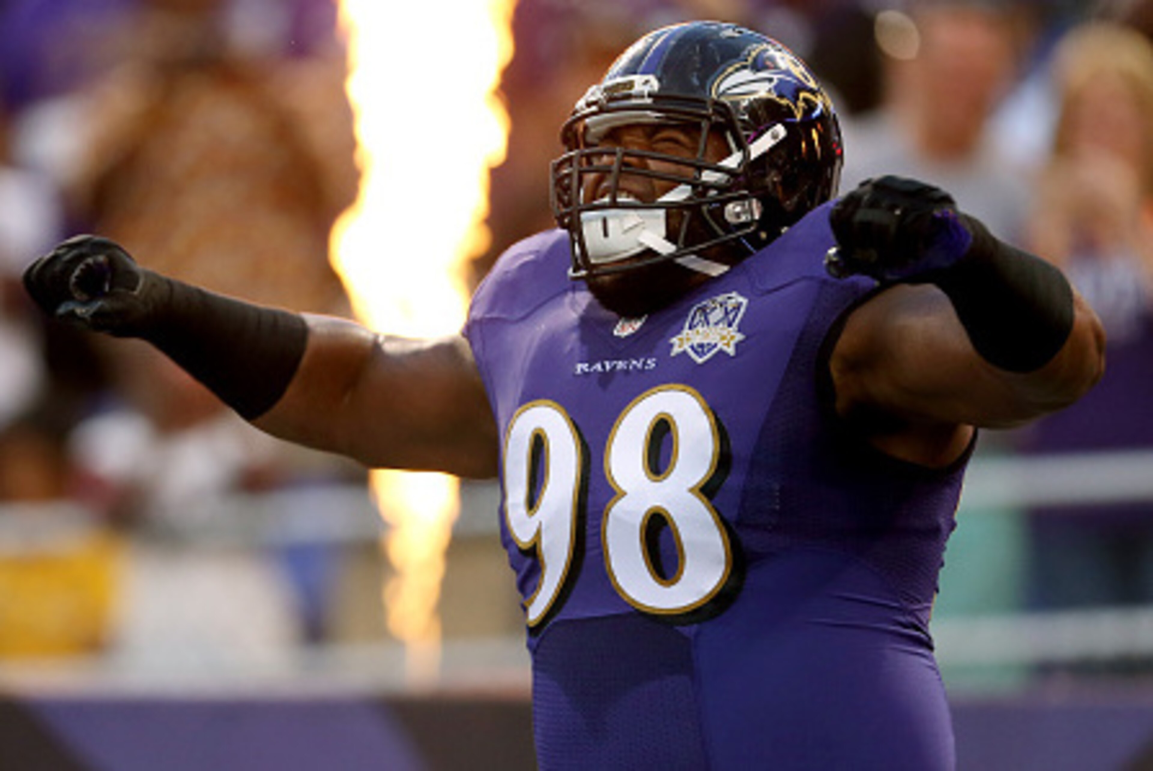 BALTIMORE, MD - AUGUST 29: Defensive tackle Brandon Williams #98 of the Baltimore Ravens is introduced prior to the start of a preseason game against the Washington Redskins at M&T Bank Stadium on August 29, 2015 in Baltimore, Maryland. (Photo by Matt Ha BALTIMORE, MD - AUGUST 29: Defensive tackle Brandon Williams #98 of the Baltimore Ravens is introduced prior to the start of a preseason game against the Washington Redskins at M&T Bank Stadium on August 29, 2015 in Baltimore, Maryland. (Photo by Matt Ha
