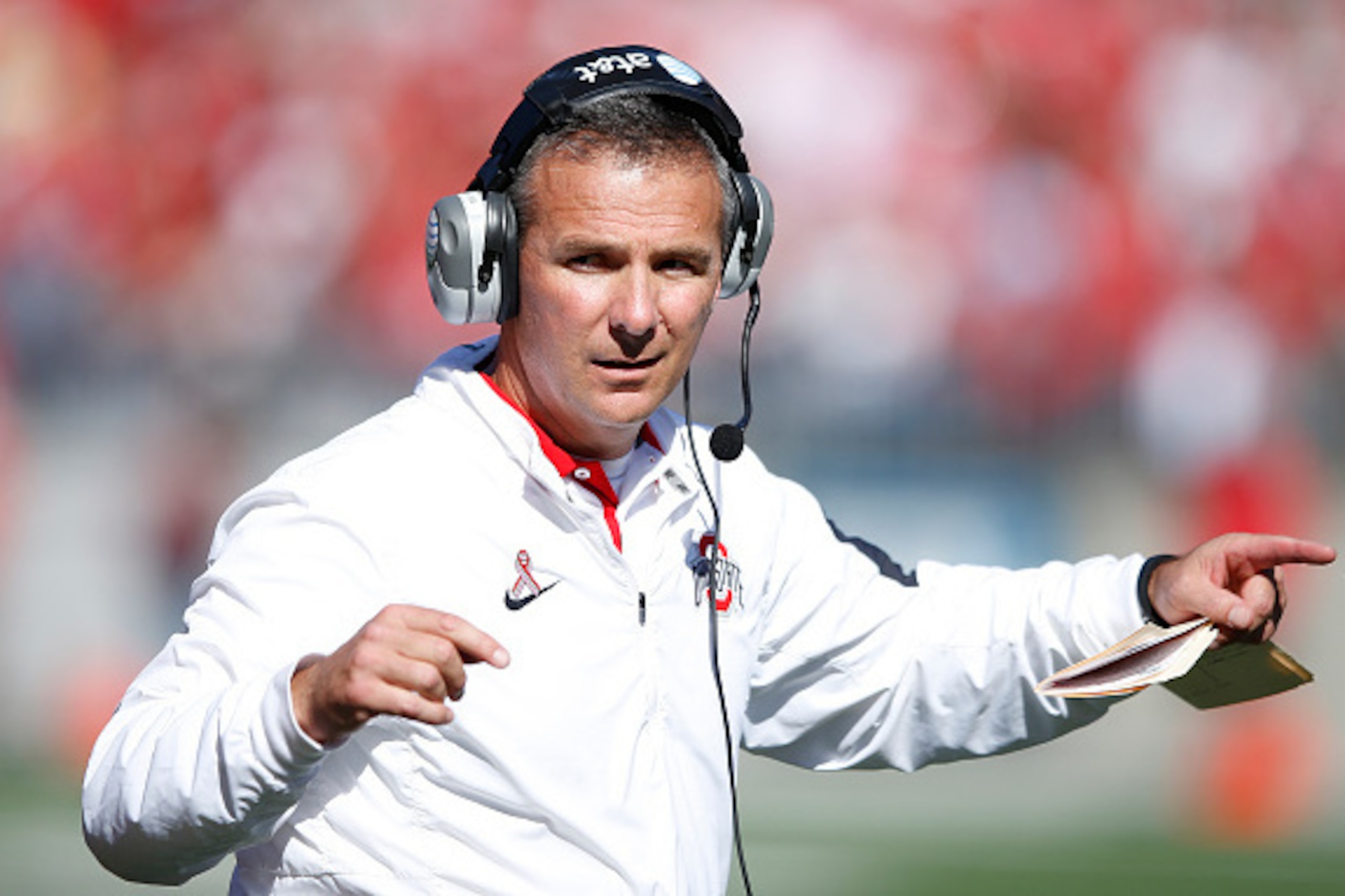 COLUMBUS, OH - OCTOBER 10: Head coach Urban Meyer of the Ohio State Buckeyes looks on against the Maryland Terrapins during a game at Ohio Stadium on October 10, 2015 in Columbus, Ohio. The Buckeyes defeated the Terrapins 49-28. (Photo by Joe Robbins/Gett