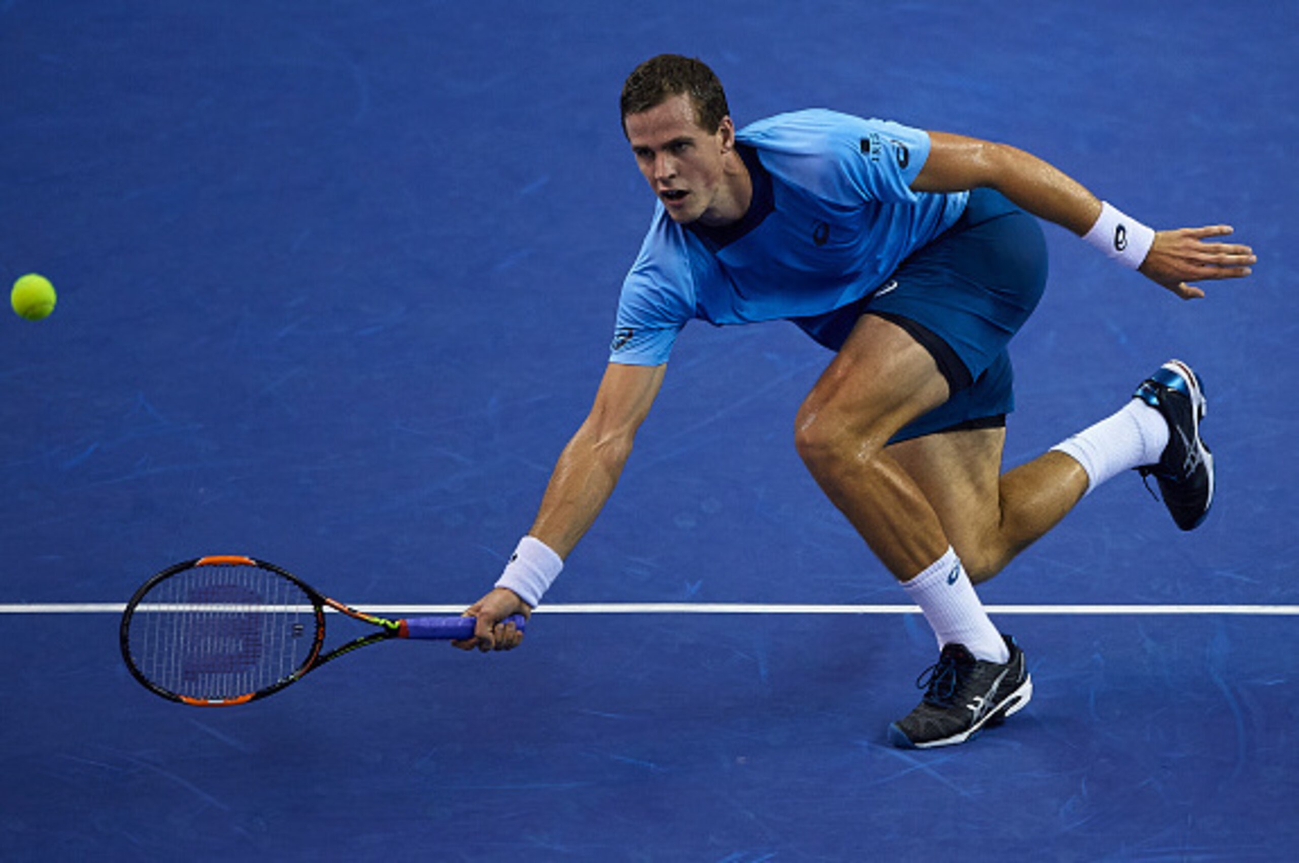 VALENCIA, SPAIN - OCTOBER 31:  Joao Vasek Pospisil of Canada in action against Joao Souza of Portugal during day six of the ATP World Tour Valencia Open tennis tournament at the Ciudad de las Artes y las Ciencias on October 31, 2015 in Valencia, Spain.  (