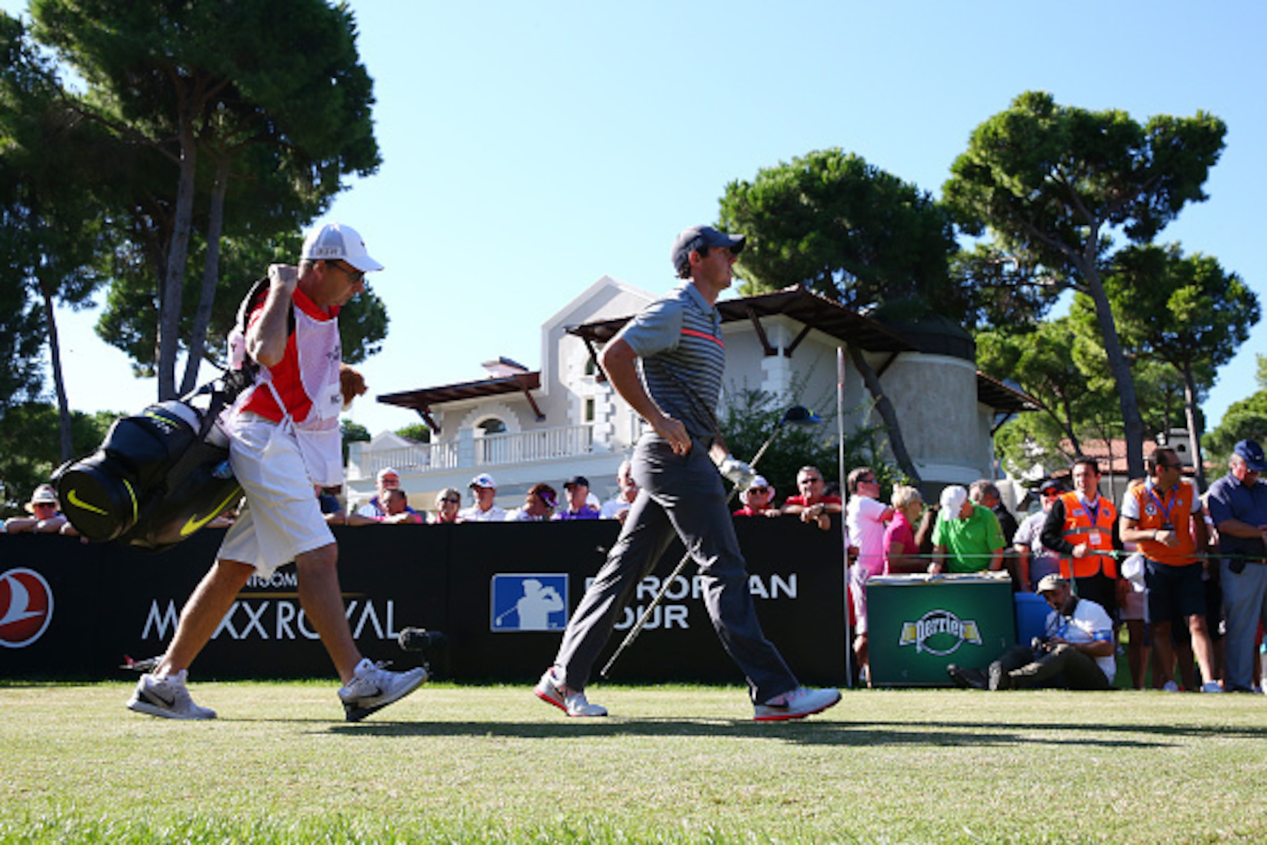 ANTALYA, TURKEY - NOVEMBER 1 : Rory McIlroy of Northern Ireland walks from the 1st tee during the final round of the Turkish Airlines Open at The Montgomerie Maxx Royal Golf Club on November 1, 2015 in Antalya, Turkey. (Photo by Mark Runnacles/Getty Image