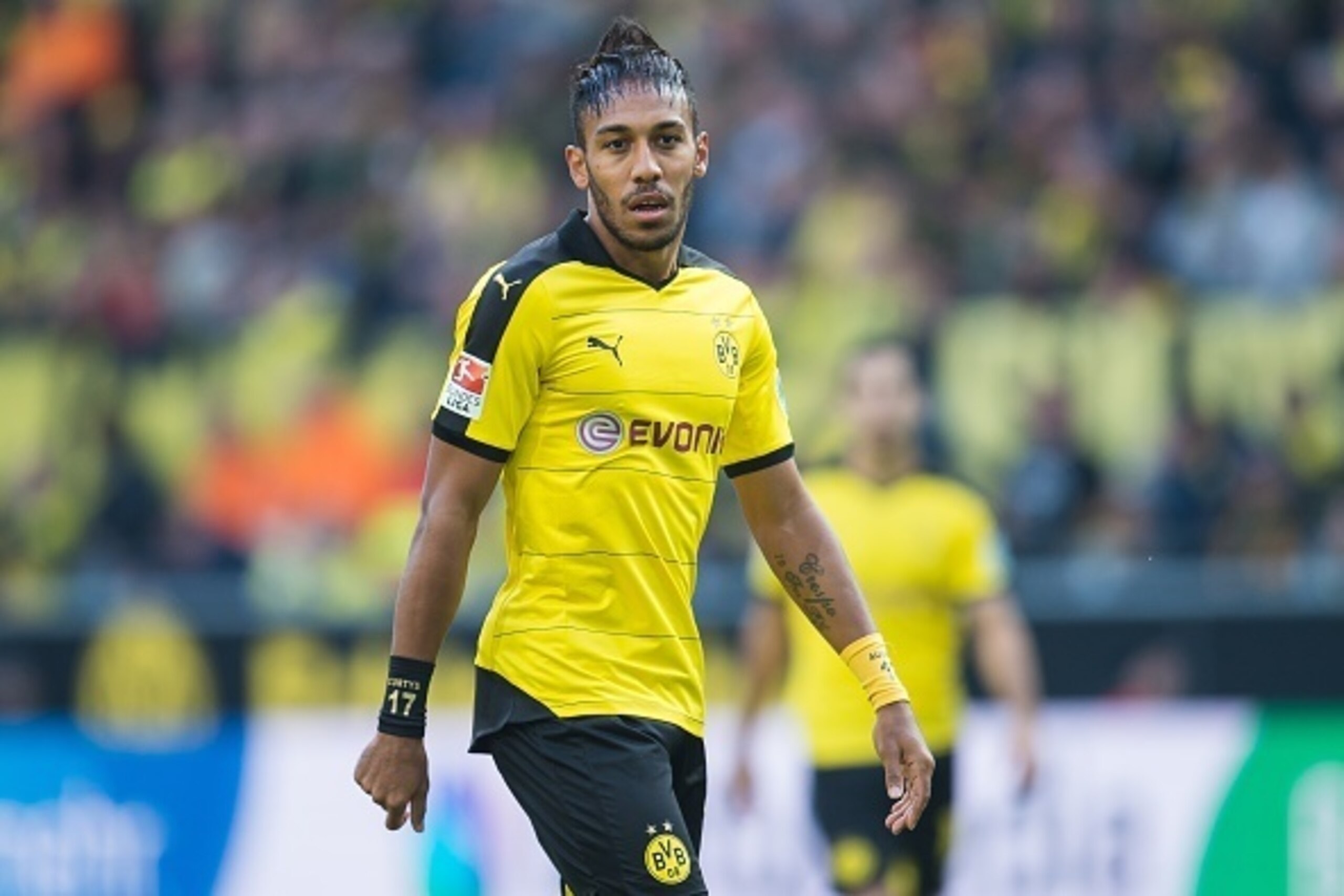 Pierre-Emerick Aubameyang of Borussia Dortmund during the Bundesliga match between Borussia Dortmund and Bayer 04 Leverkusen on September 20, 2015 at the Signal Iduna Park in Dortmund, Germany.(Photo by VI Images via Getty Images)