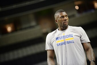 SAN JOSE, CA - OCTOBER 5: Festus Ezeli #31 of the Golden State Warriors warms up before the preseason game against the Toronto Raptors on October 5, 2015 at SAP Center in San Jose, California. NOTE TO USER: User expressly acknowledges and agrees that, by 