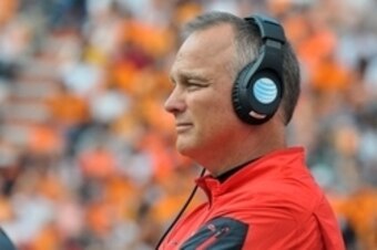 Oct 10, 2015; Knoxville, TN, USA; Georgia Bulldogs head coach Mark Richt on the sideline during the first half against the Tennessee Volunteers at Neyland Stadium. Tennessee won 38-31. Mandatory Credit: Jim Brown-USA TODAY Sports