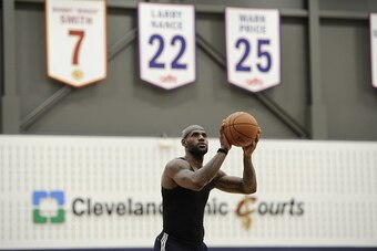 INDEPENDENCE, OH - OCTOBER 1: LeBron James #23 of the Cleveland Cavaliers during practice at The Cleveland Clinic Courts on October 1, 2015 in Independence, Ohio. NOTE TO USER: User expressly acknowledges and agrees that, by downloading and/or using this 