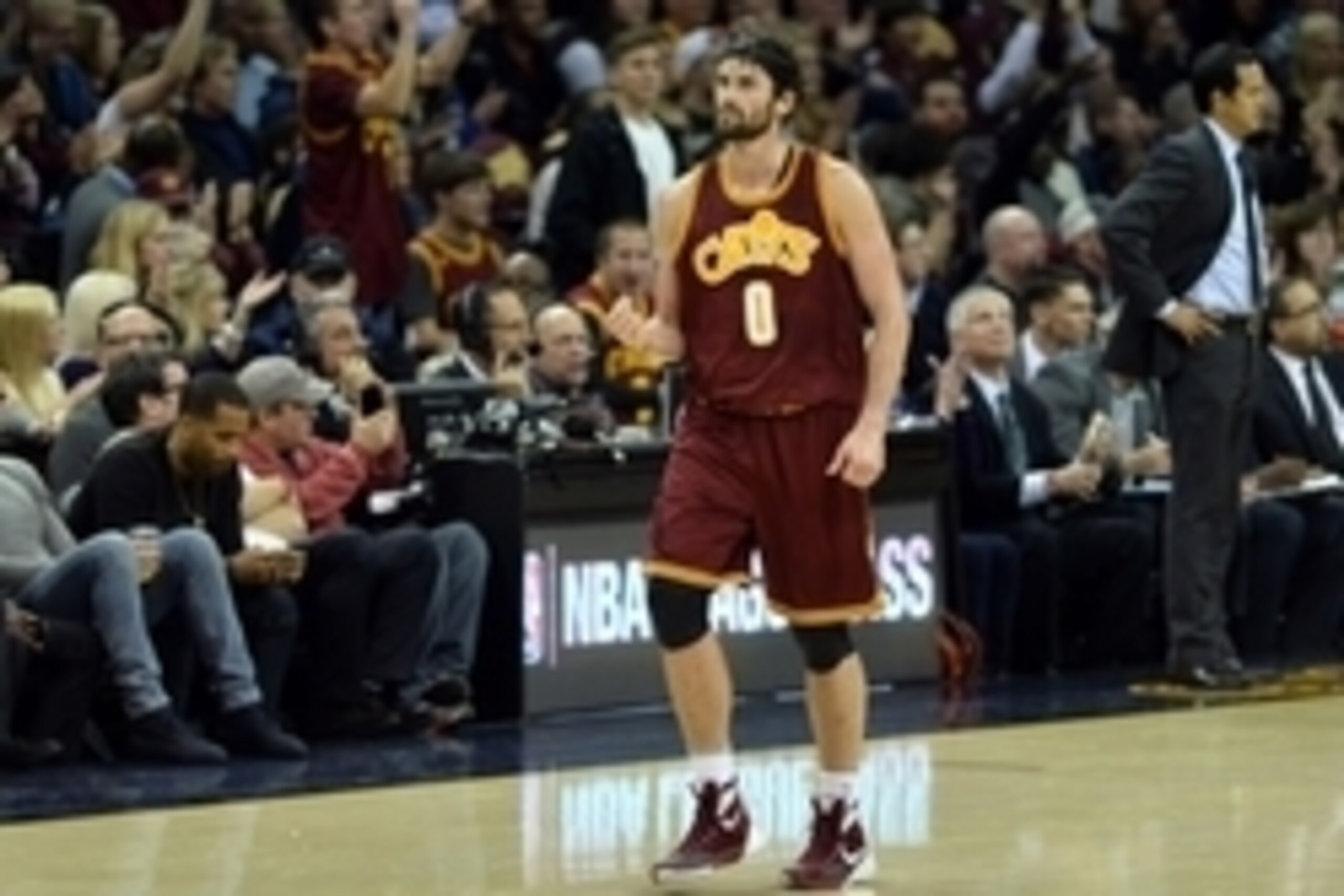 Oct 30, 2015; Cleveland, OH, USA; Cleveland Cavaliers forward Kevin Love (0) pumps his fist after an assist during the third quarter against the Miami Heat at Quicken Loans Arena. Mandatory Credit: Ken Blaze-USA TODAY Sports Oct 30, 2015; Cleveland, OH, USA; Cleveland Cavaliers forward Kevin Love (0) pumps his fist after an assist during the third quarter against the Miami Heat at Quicken Loans Arena. Mandatory Credit: Ken Blaze-USA TODAY Sports
