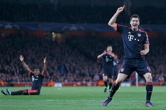 Lewandowski and Costa strike frustrated poses.