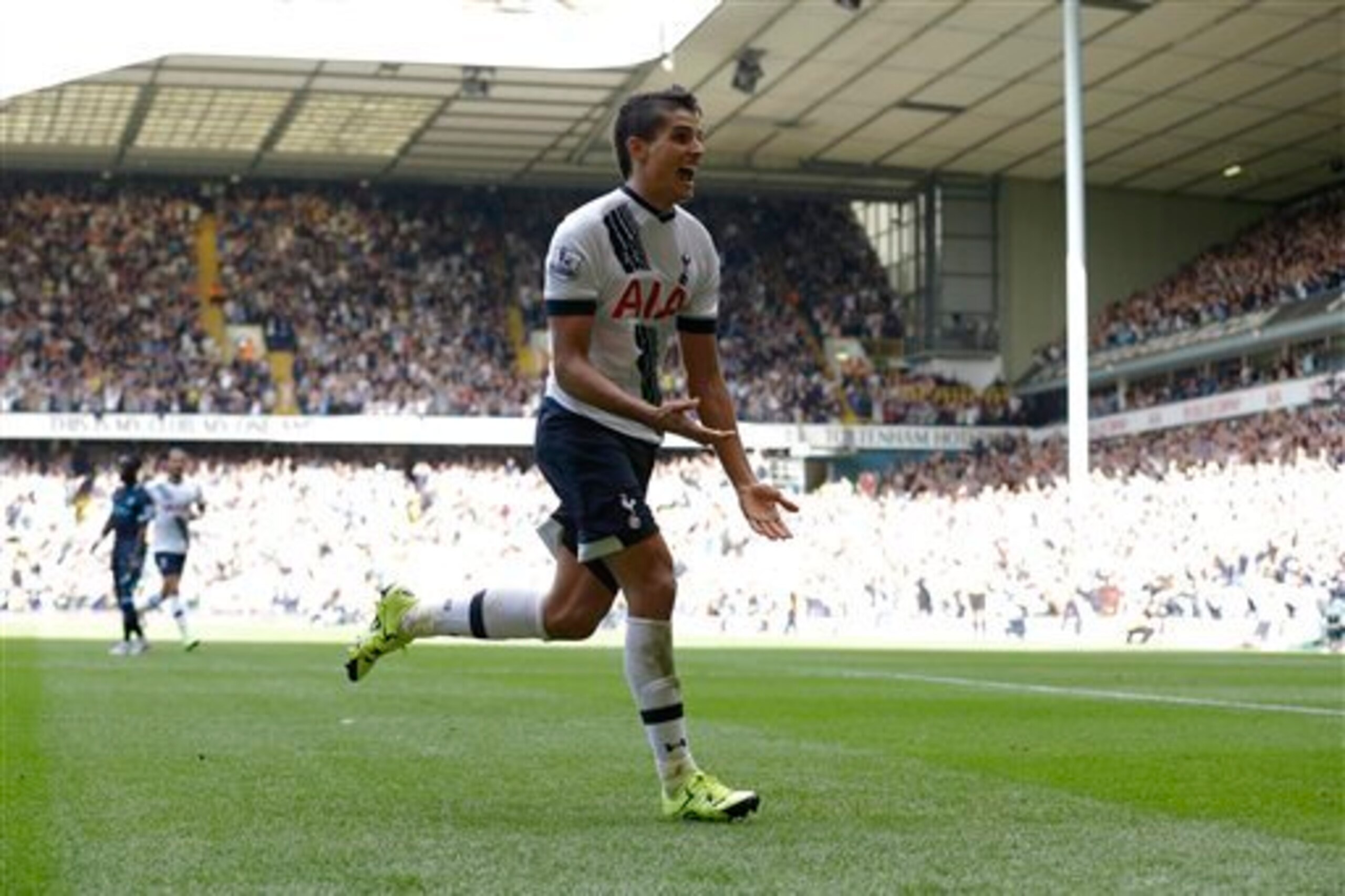 Erik Lamela celebrates sealing a 4-1 win over Manchester City in what was undoubtedly the best performance of his Tottenham career so far.