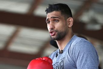 CANASTOTA, NY - JUNE 13: Boxing champion Amir Khan is seen during his boxing demo at the International Boxing Hall of Fame induction Weekend of Champions events on June 13, 2015 in Canastota, New York. (Photo by Alex Menendez/Getty Images)