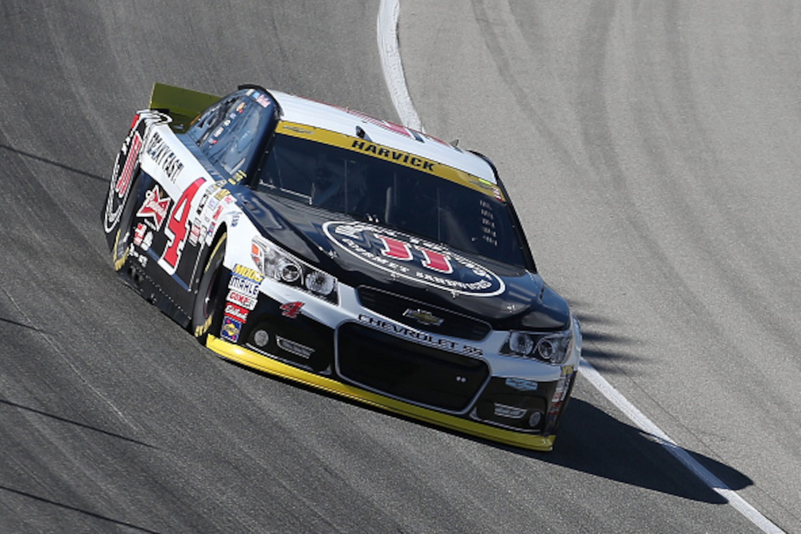 JOLIET, IL - SEPTEMBER 19:  Kevin Harvick, driver of the #4 Jimmy John's / Budweiser Chevrolet, practices for the NASCAR Sprint Cup Series MyAFibRisk.com 400 at Chicagoland Speedway on September 19, 2015 in Joliet, Illinois.  (Photo by Matt Sullivan/Getty