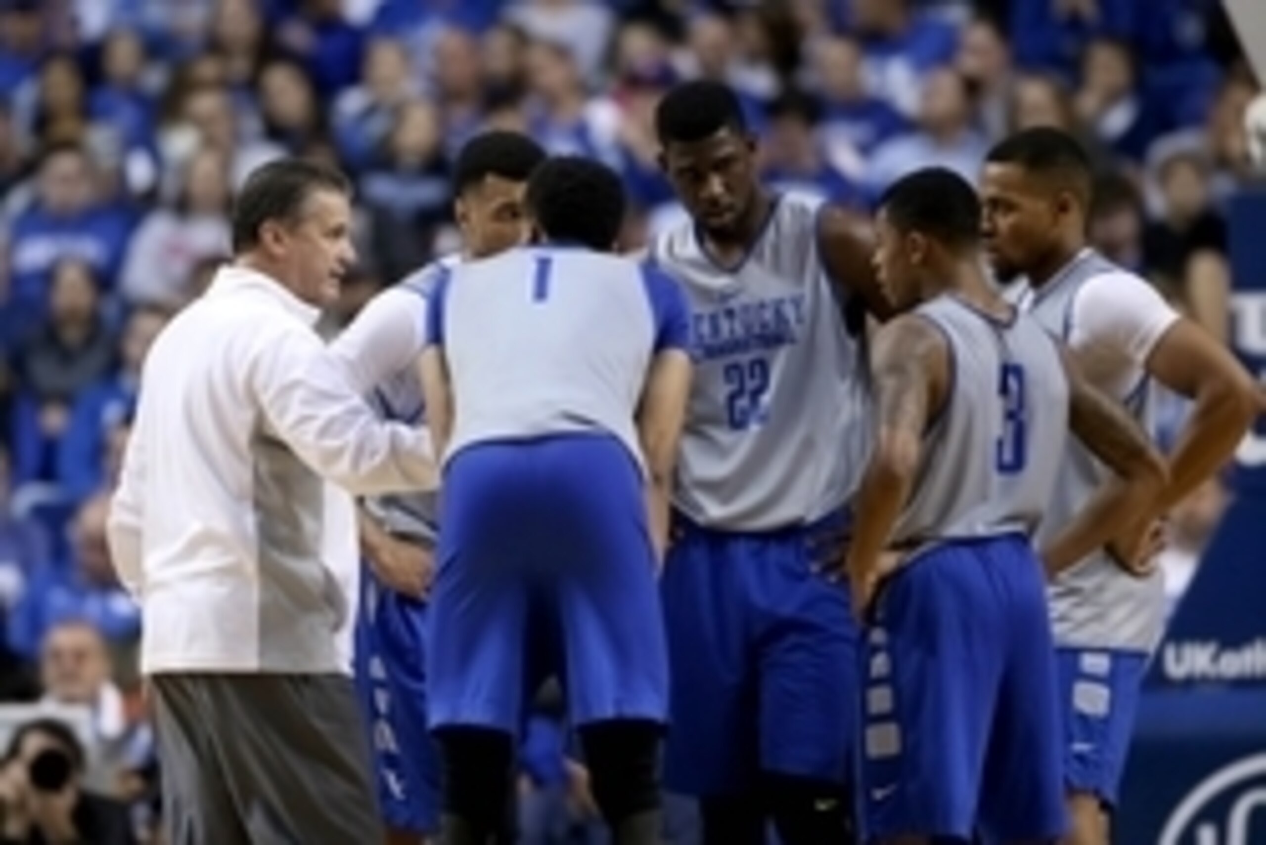 Oct 27, 2015; Lexington, Kentucky, USA; Kentucky Wildcats head coach John Calipari coaches his team in the second half of the Blue White scrimmage at Rupp Arena. Mandatory Credit: Mark Zerof-USA TODAY Sports