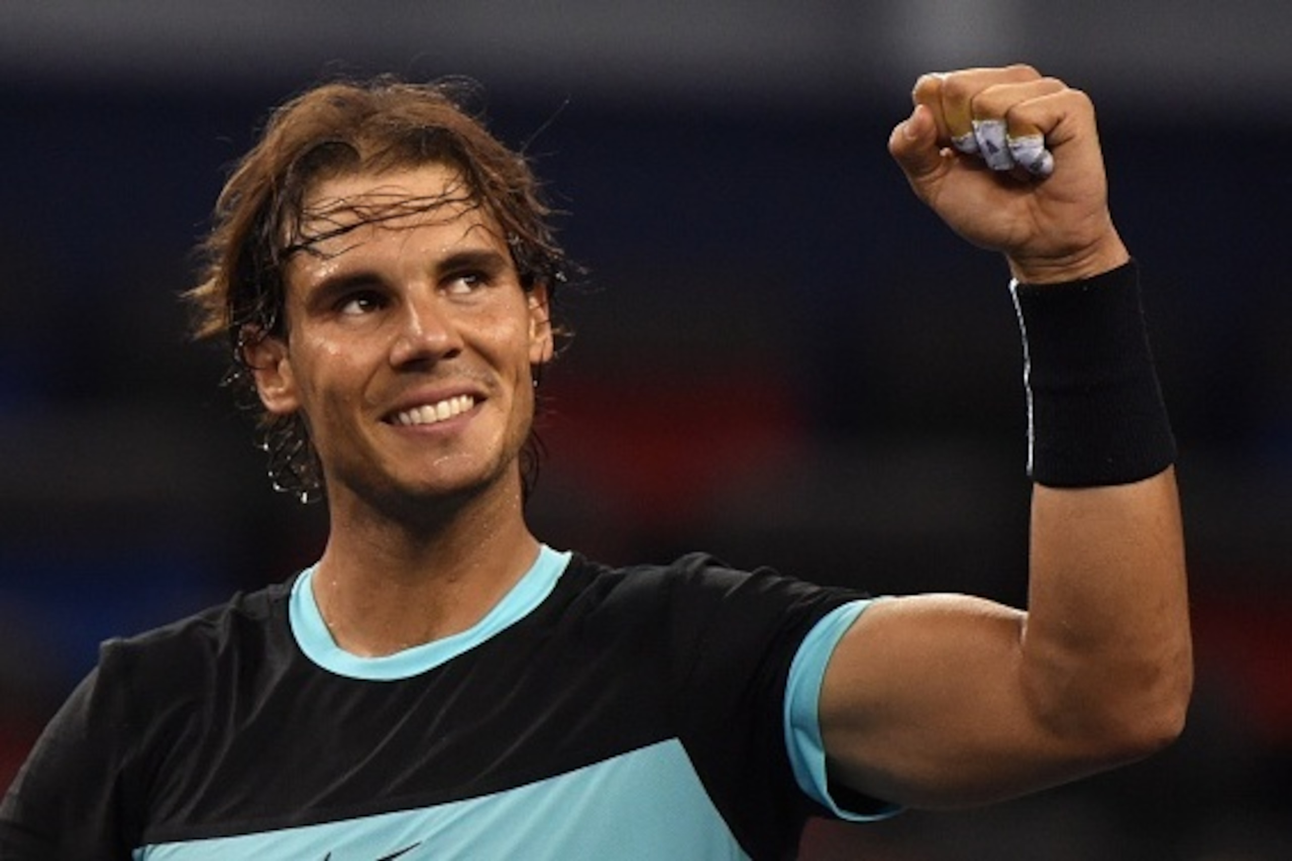 Rafael Nadal of Spain celebrates his victory against Stanislas Wawrinka of Switzerland during their men's singles quarter-final match at the Shanghai Masters tennis tournament in Shanghai on October 16, 2015. AFP PHOTO / JOHANNES EISELE        (Photo cred