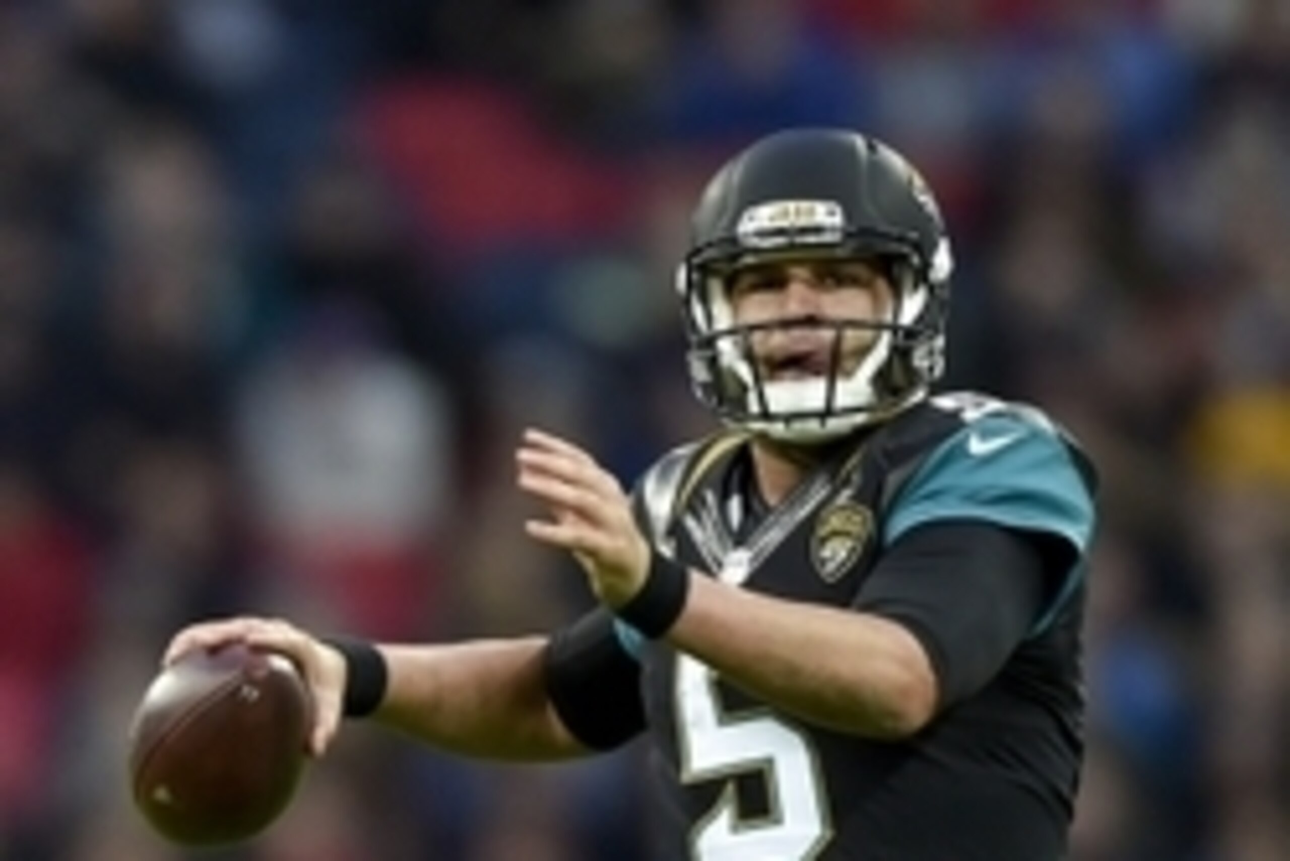 Oct 25, 2015; London, United Kingdom;  Jacksonville Jaguars quarterback Blake Bortles (5) during the second half of the game Jacksonville Jaguars and the Buffalo Bills at Wembley Stadium. Mandatory Credit: Steve Flynn-USA TODAY Sports