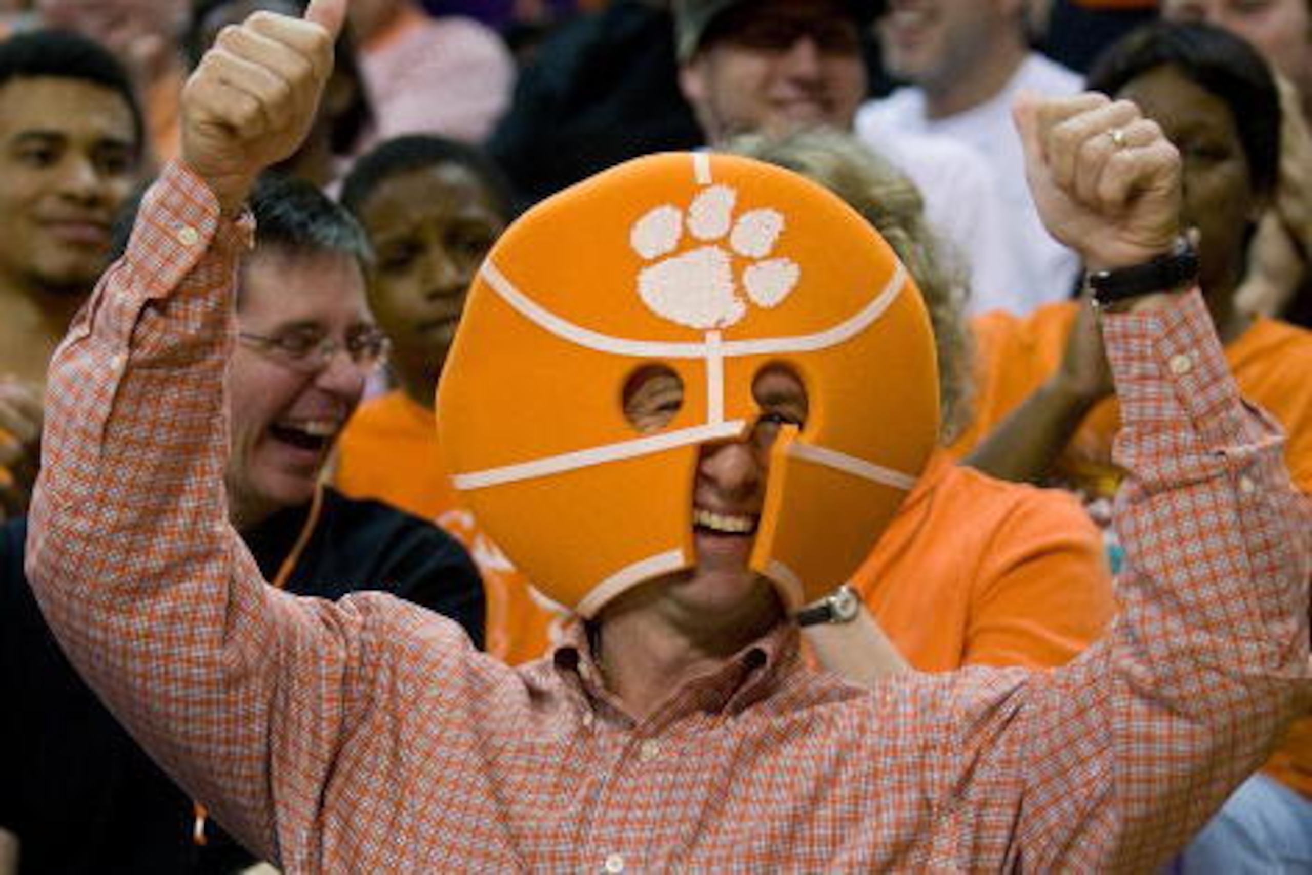 CLEMSON, SC - JANUARY 6: Head football coach Dabo Swinney of the Clemson Tigers shows his support during the Tigers win over the Alabama Crimson Tide at Littlejohn Coliseum January 6, 2009 in Clemson, South Carolina.  (Photo by Rex Brown/Getty Images)