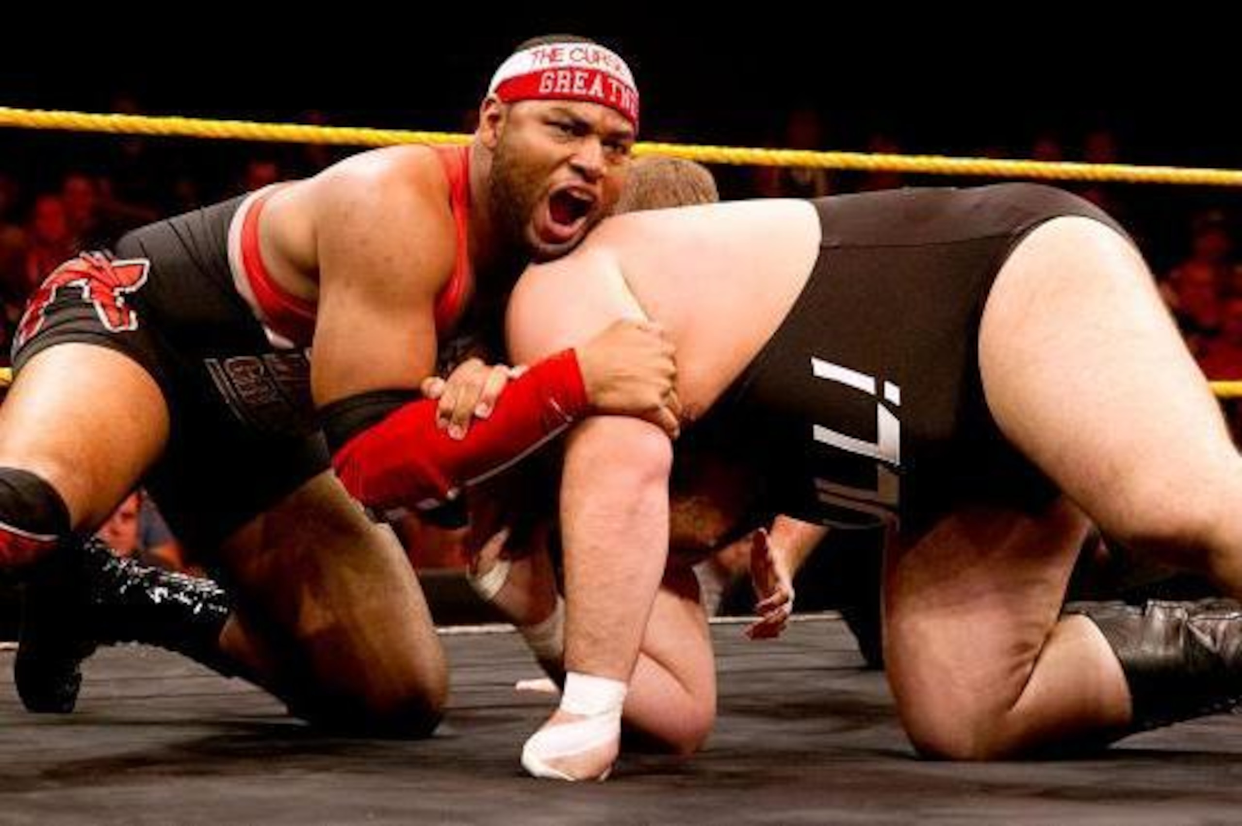 Angelo Dawkins grabs hold of Bull Dempsey.