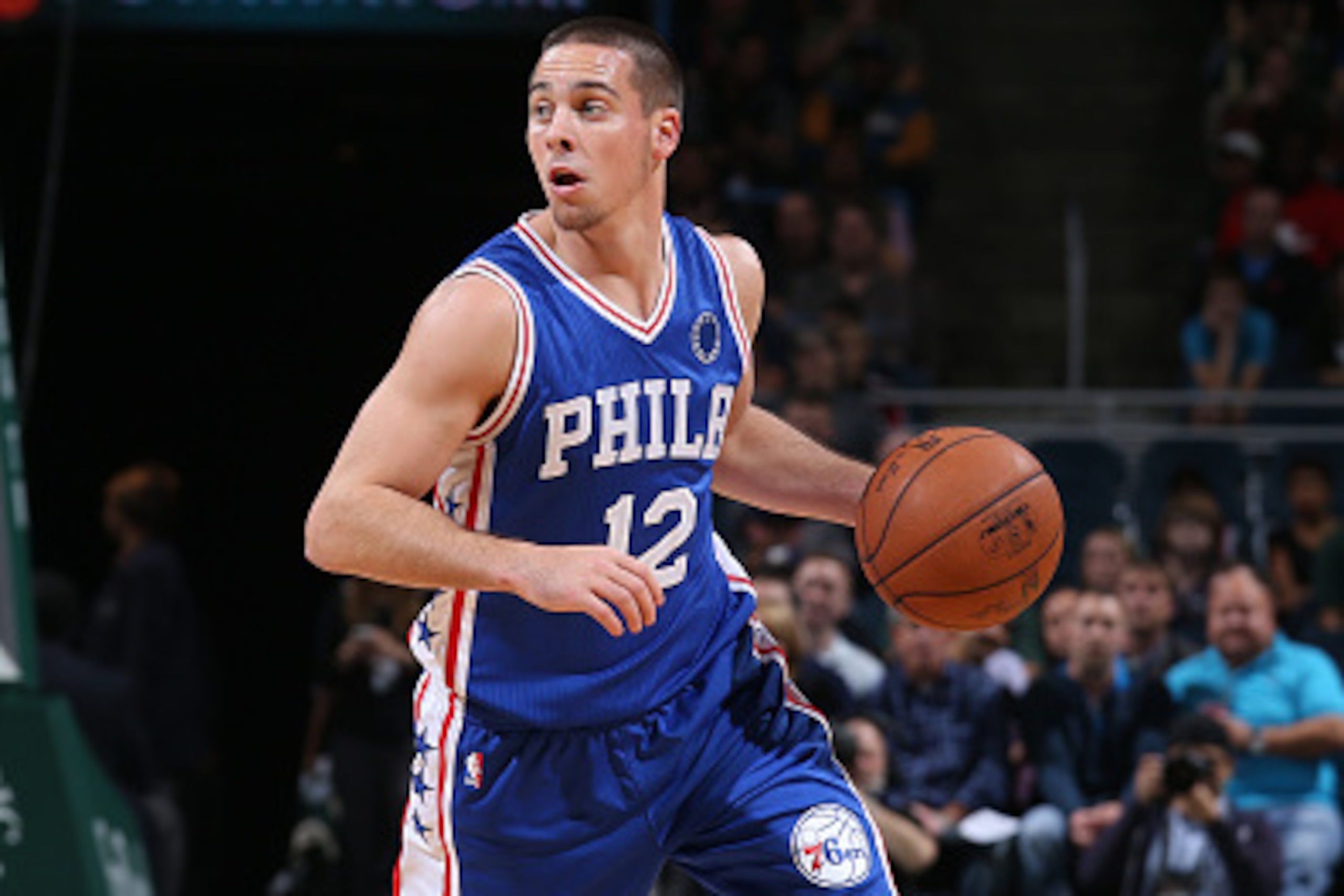 MILWAUKEE, WI - NOVEMBER 4:  T.J. McConnell #12 of the Philadelphia 76ers dribbles the ball against the Milwaukee Bucks on November 4, 2015 at the BMO Harris Bradley Center in Milwaukee, Wisconsin. NOTE TO USER: User expressly acknowledges and agrees that