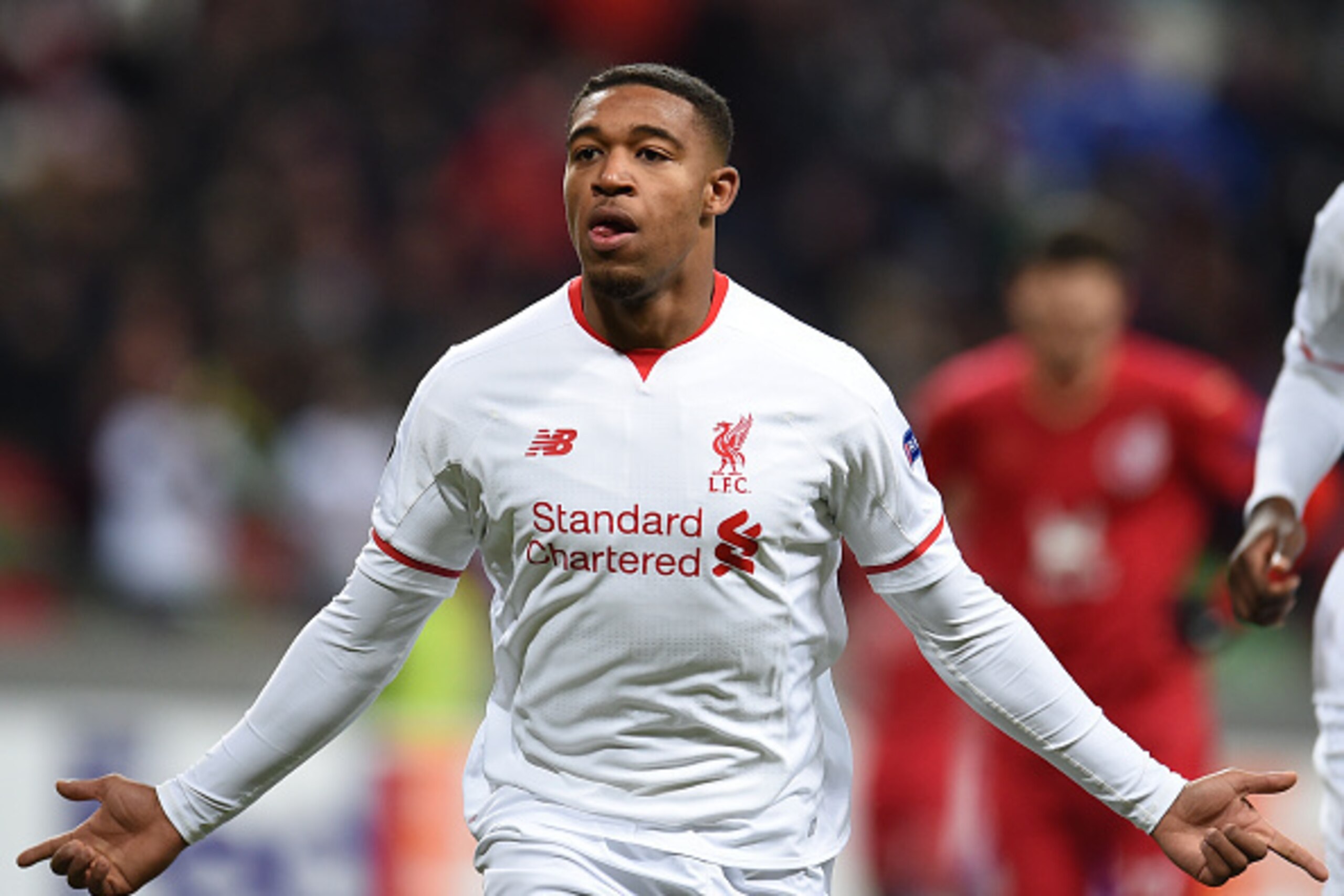 KAZAN, RUSSIA - NOVEMBER 05: Jordon Ibe of Liverpool FC celebrates after scoring a goal during the UEFA Europa League group B match between FC Rubin Kazan and Liverpool FC at the Kazan Arena Stadium on November 05, 2015 in Moscow, Russia.  (Photo by Epsil