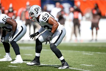 CLEVELAND, OH - SEPTEMBER 27: Malcolm Smith #53 of the Oakland Raiders in action against the Cleveland Browns during a game at FirstEnergy Stadium on September 27, 2015 in Cleveland, Ohio. The Raiders defeated the Browns 27-20. (Photo by Joe Robbins/Getty