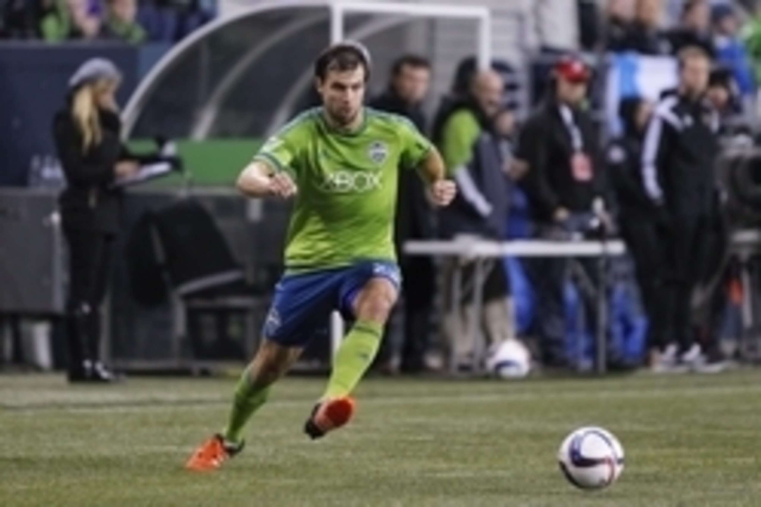 Nov 1, 2015; Seattle, WA, USA; Seattle Sounders FC midfielder Andreas Ivanschitz (23) passes against the FC Dallas during the second half at CenturyLink Field. Seattle defeated Dallas, 2-1. Mandatory Credit: Joe Nicholson-USA TODAY Sports