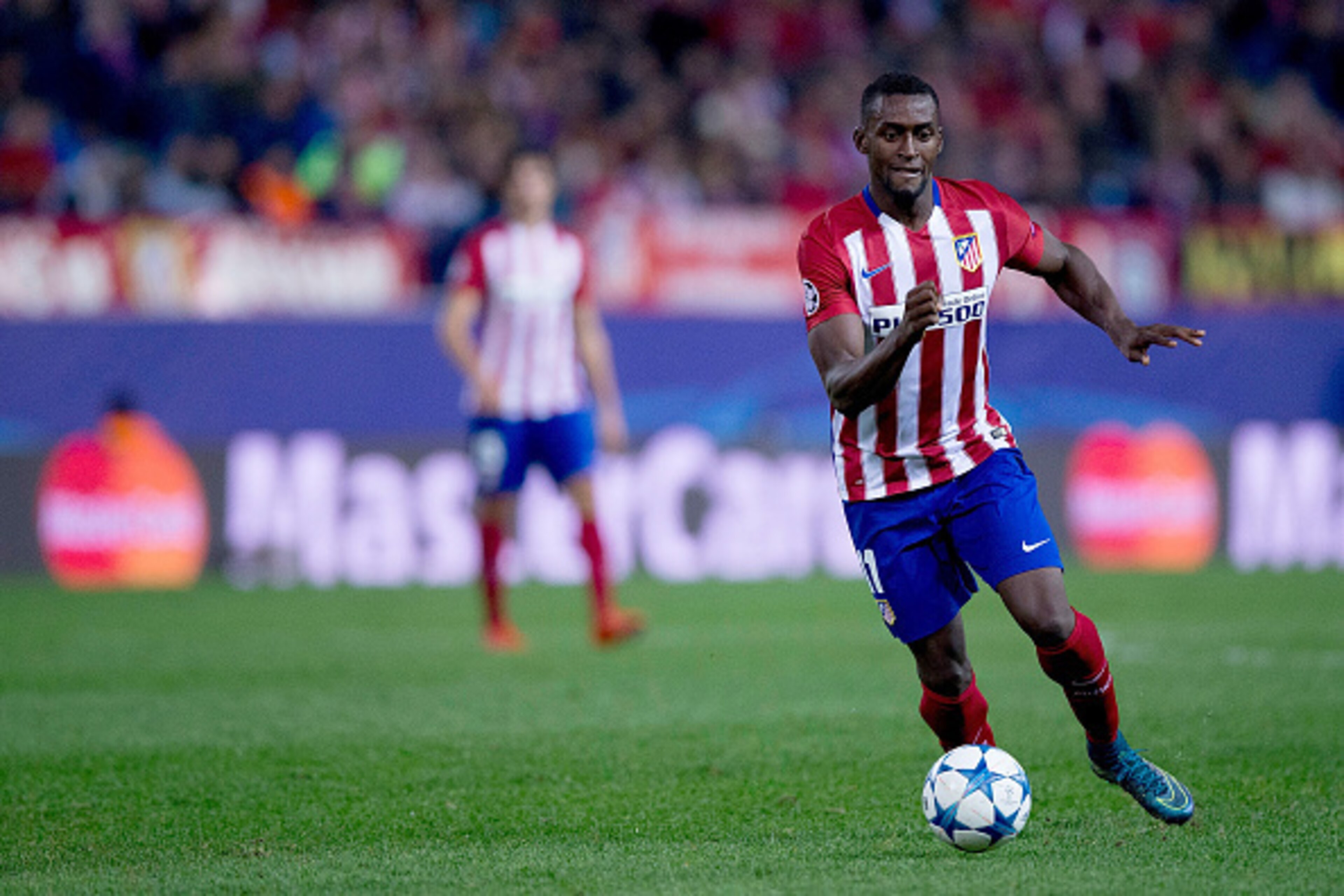 MADRID, SPAIN - OCTOBER 21: Jackson Arley Martinez of Atletico de Madrid controls the ball during the UEFA Champions League Group C match between Club Atletico de Madrid and FC Astana at Vicente Calderon stadium on October 21, 2015 in Madrid, Spain. (P MADRID, SPAIN - OCTOBER 21: Jackson Arley Martinez of Atletico de Madrid controls the ball during the UEFA Champions League Group C match between Club Atletico de Madrid and FC Astana at Vicente Calderon stadium on October 21, 2015 in Madrid, Spain. (P