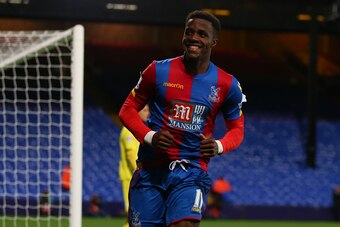 LONDON, ENGLAND - AUGUST 25:  Wilfried Zaha of Crystal Palace celebrates after scoring to make it 4-1 during the Capital One Cup match between Crystal Palace and Shrewsbury Town at Selhurst Park on August 25, 2015 in London, England.  (Photo by Catherine 