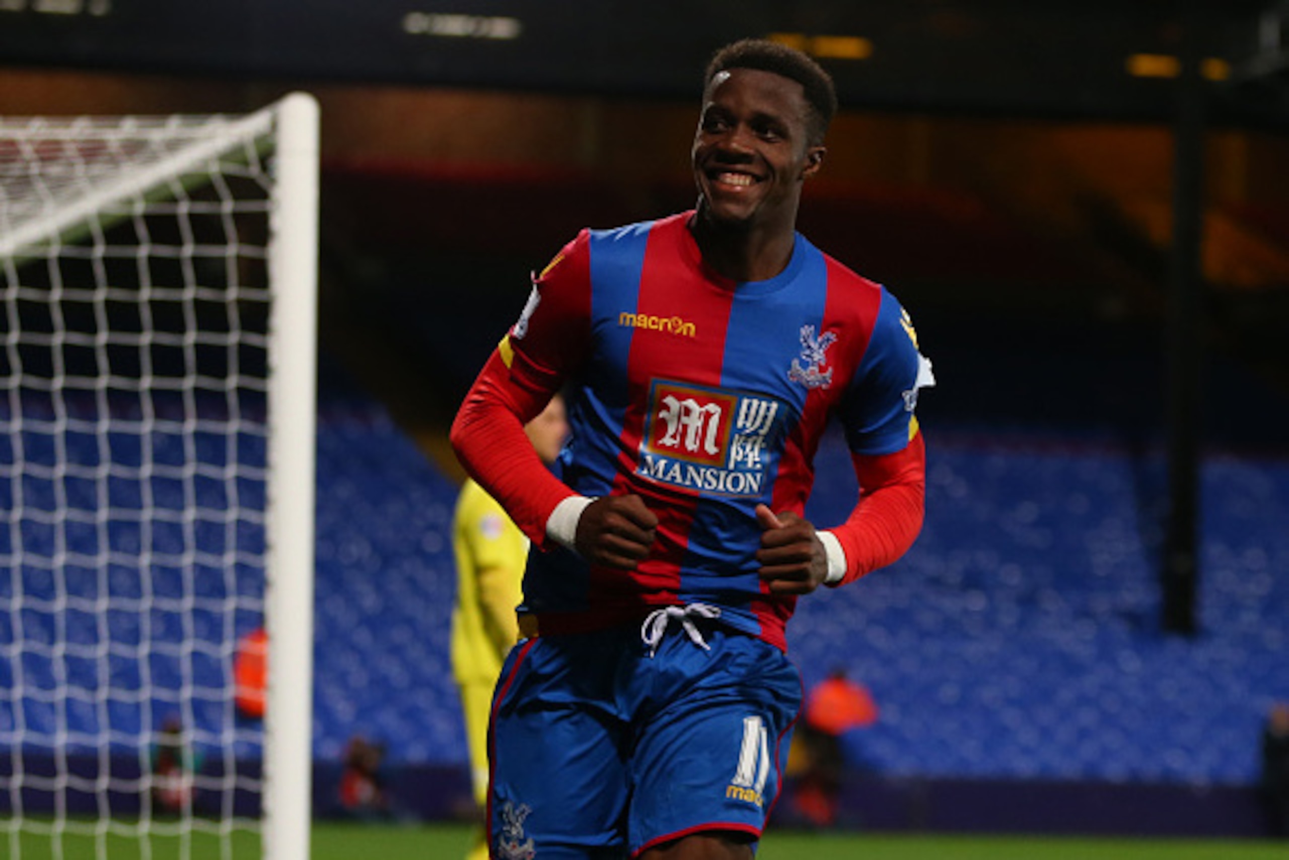LONDON, ENGLAND - AUGUST 25:  Wilfried Zaha of Crystal Palace celebrates after scoring to make it 4-1 during the Capital One Cup match between Crystal Palace and Shrewsbury Town at Selhurst Park on August 25, 2015 in London, England.  (Photo by Catherine 