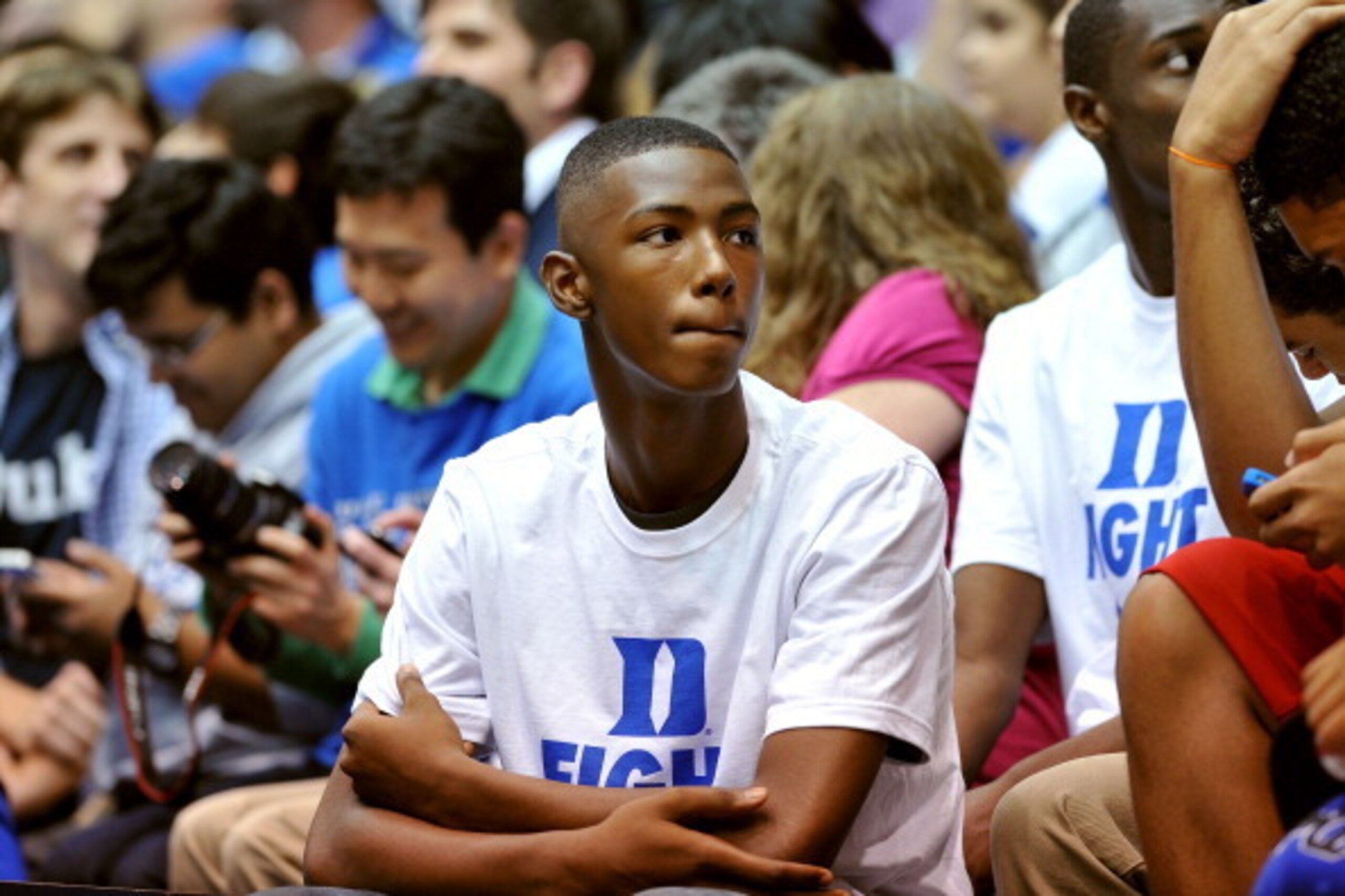 DURHAM, NC - OCTOBER 19: Harry Giles of of Wesleyan Christian Academy (Winston-Salem, NC) looks on during Countdown to Craziness at Cameron Indoor Stadium on October 19, 2012 in Durham, North Carolina. (Photo by Lance King/Getty Images)