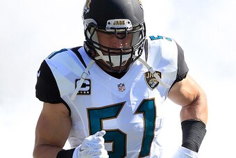 JACKSONVILLE, FL - SEPTEMBER 20:   Paul Posluszny #51 of the Jacksonville Jaguars enters the field before the game against the Miami Dolphins at EverBank Field on September 20, 2015 in Jacksonville, Florida.  (Photo by Sam Greenwood/Getty Images)
