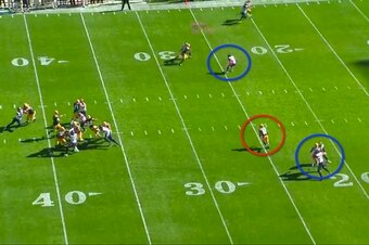 Montgomery breaks wide open in between the hash marks.