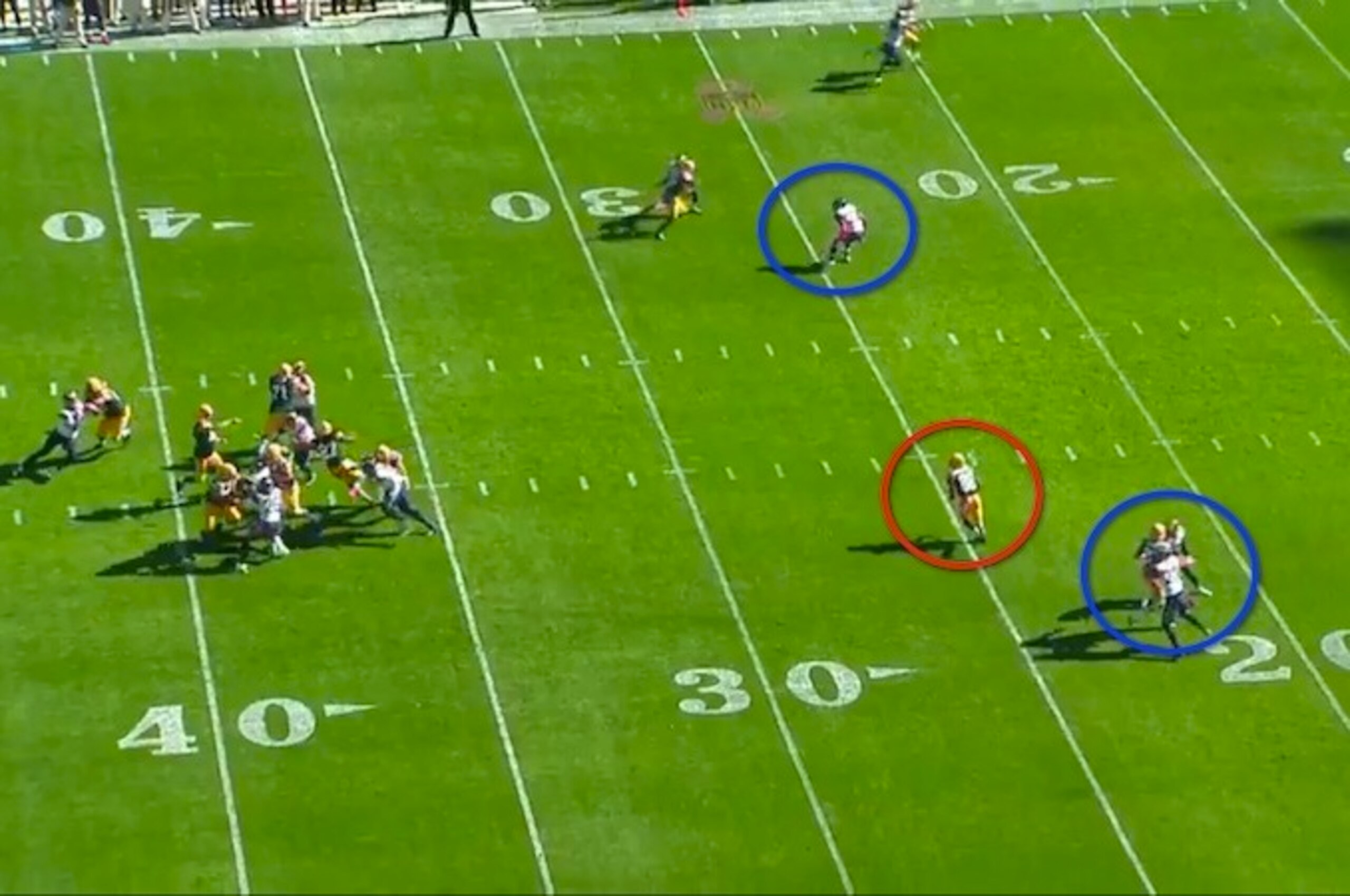 Montgomery breaks wide open in between the hash marks.