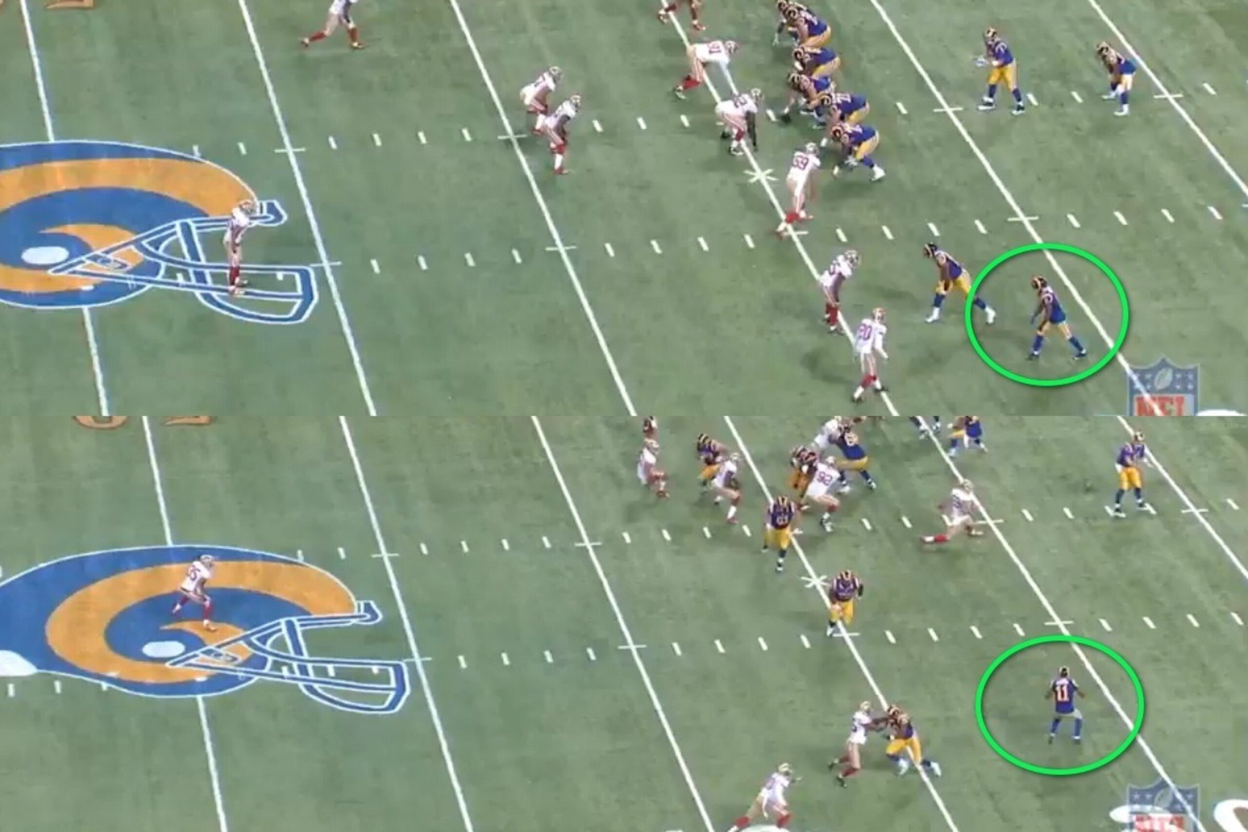 The alignment followed by the initial break on what will ultimately result in a 61-yard touchdown.